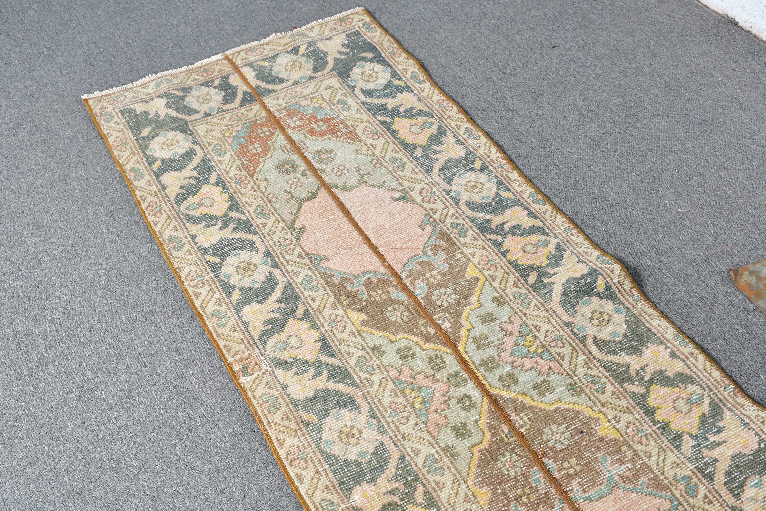 Türk Halısı, Ev Dekorasyonu Halısı, Runner Halıları, Vintage Halılar, Soluk Halı, 2x13.5 ft Runner Halısı, Mutfak Halıları, Kahverengi Oushak Halısı