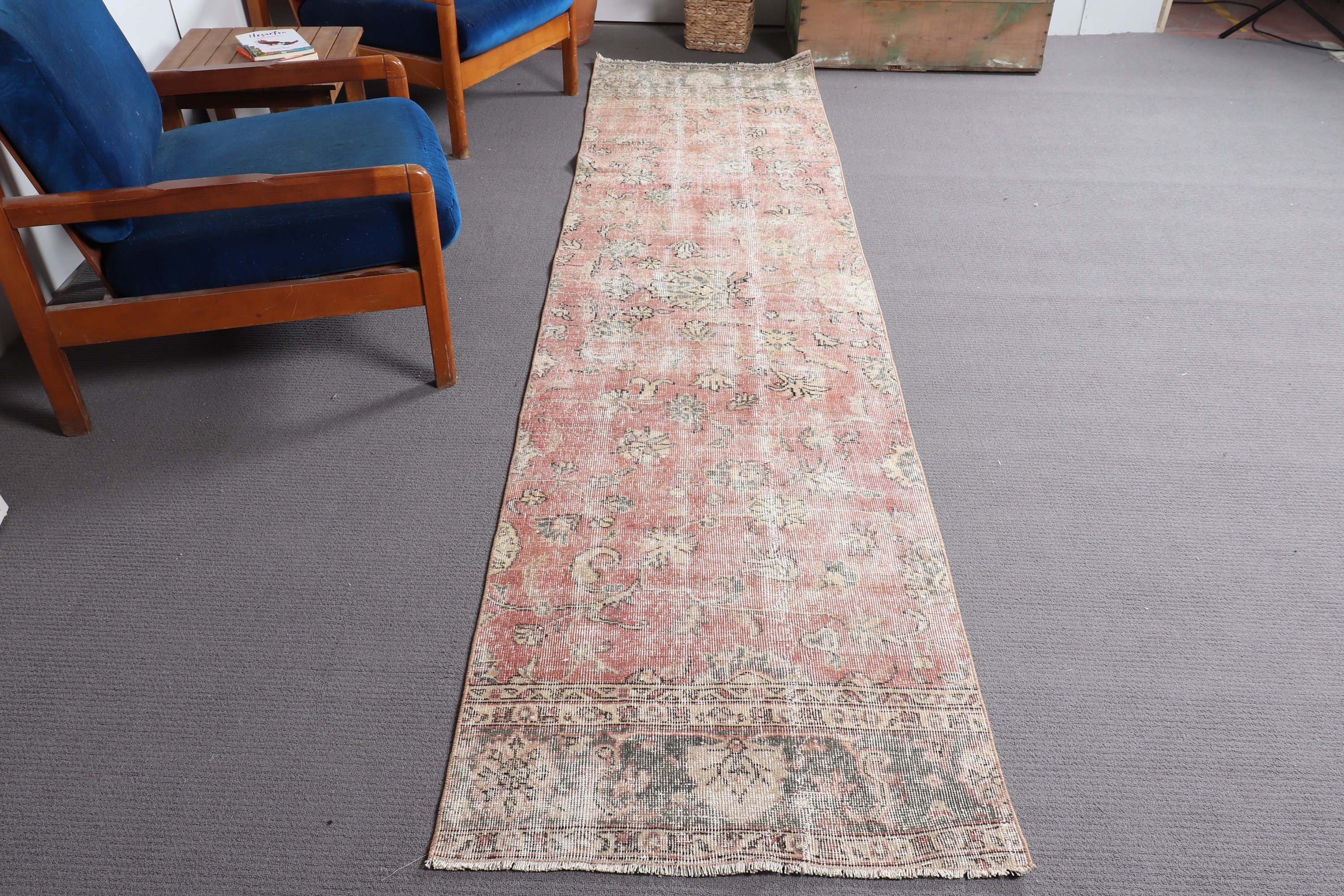 2.6x10.5 ft Runner Halı, Soğuk Halı, Türk Halıları, Fas Halısı, Kırmızı Anadolu Halısı, Mutfak Halıları, Vintage Halı, Mutfak Halıları, Merdiven Halıları