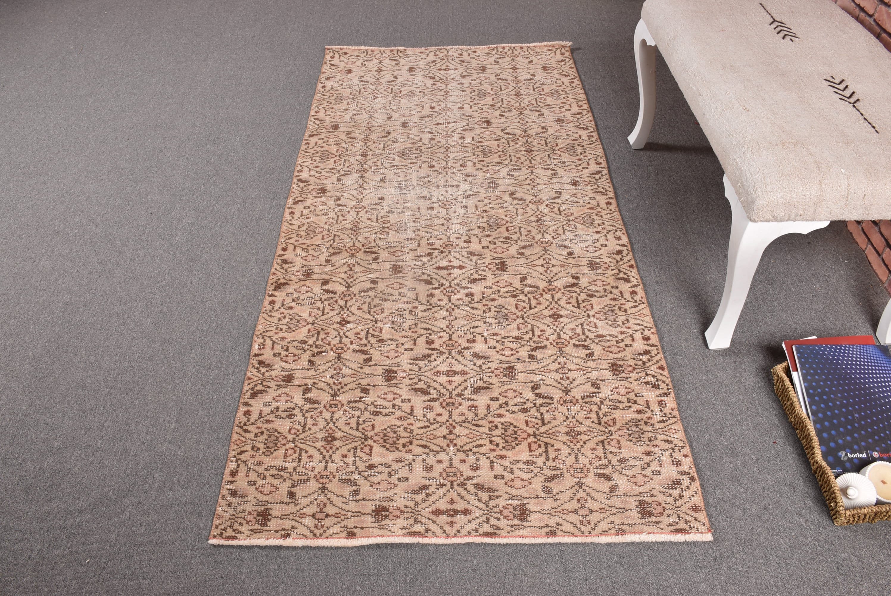 Türk Halıları, Dekoratif Halılar, Vintage Halı, Nötr Halı, 3x6.4 ft Aksan Halı, Bej Lüks Halılar, Boho Halı, Antika Halı, Vintage Vurgu Halıları