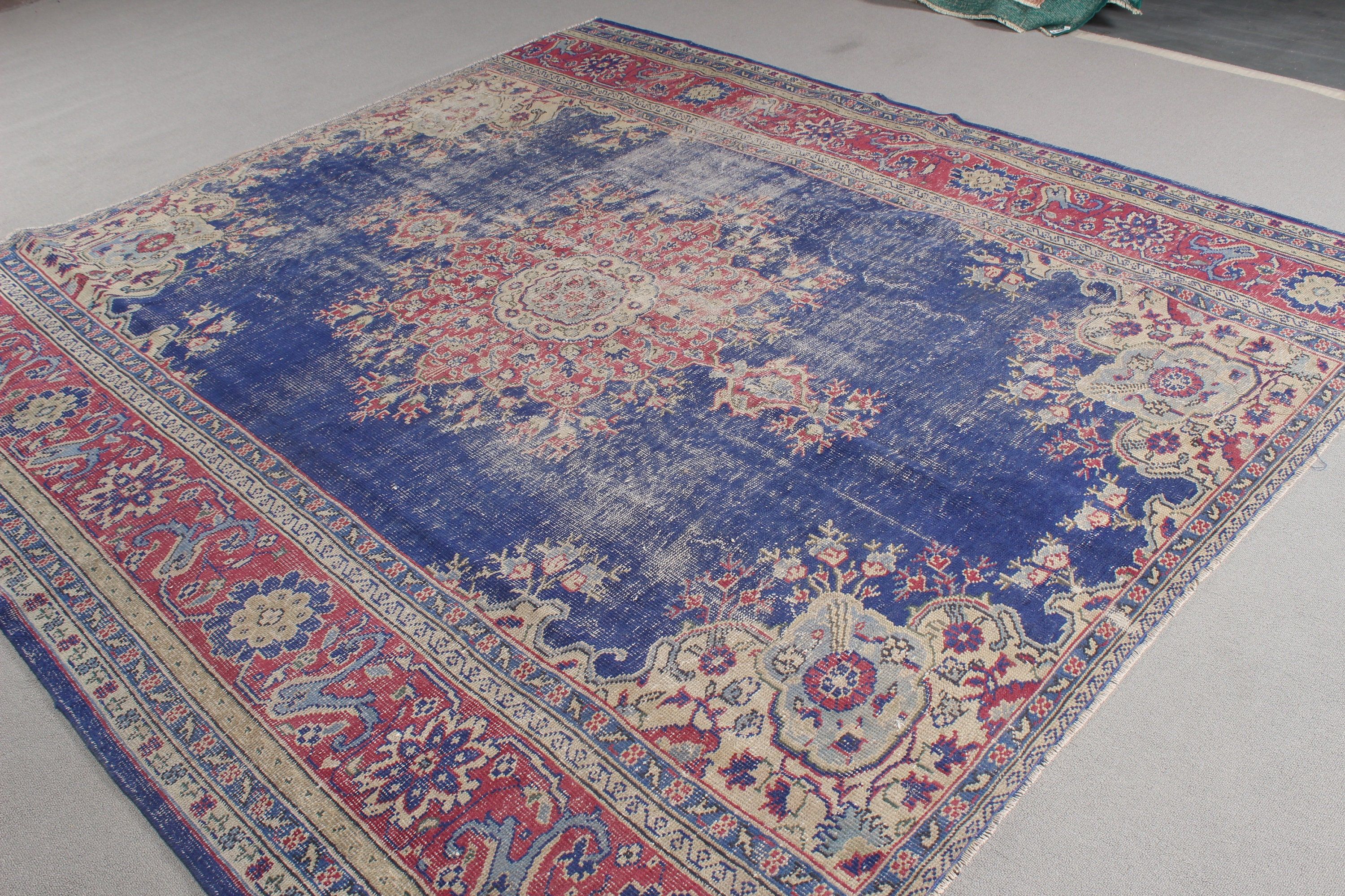 Mavi Nötr Halılar, Boho Halılar, Vintage Halılar, 8x8,5 ft Büyük Halı, Yemek Odası Halısı, Nötr Halılar, Tribal Halılar, Oturma Odası Halıları, Türk Halıları