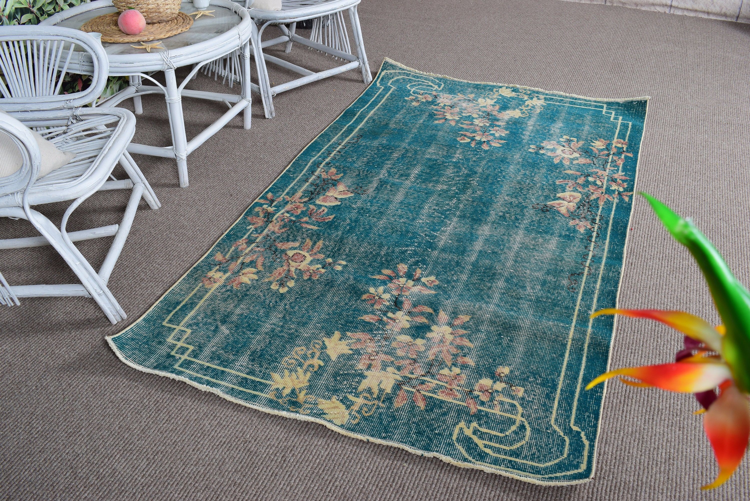 3.6x6.5 ft Accent Rug, Oushak Rug, Kitchen Rugs, Turkish Rugs, Handwoven Rug, Entry Rugs, Vintage Rug, Rugs for Entry, Green Oushak Rug