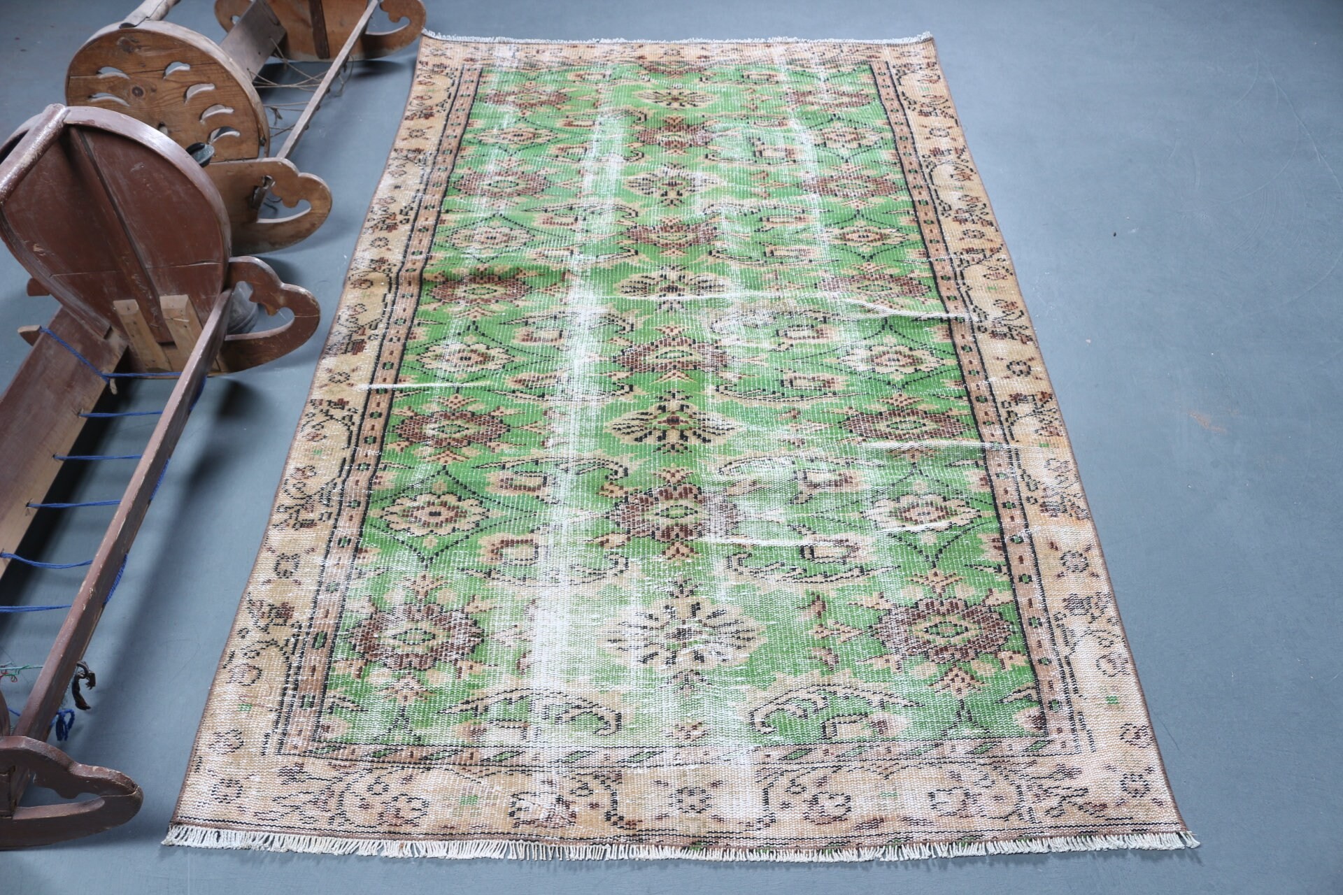 Rugs for Dining Room, Moroccan Rug, Retro Rug, Kitchen Rug, Green Bedroom Rugs, Vintage Rug, 4.4x7.7 ft Area Rugs, Turkish Rug, Cool Rugs