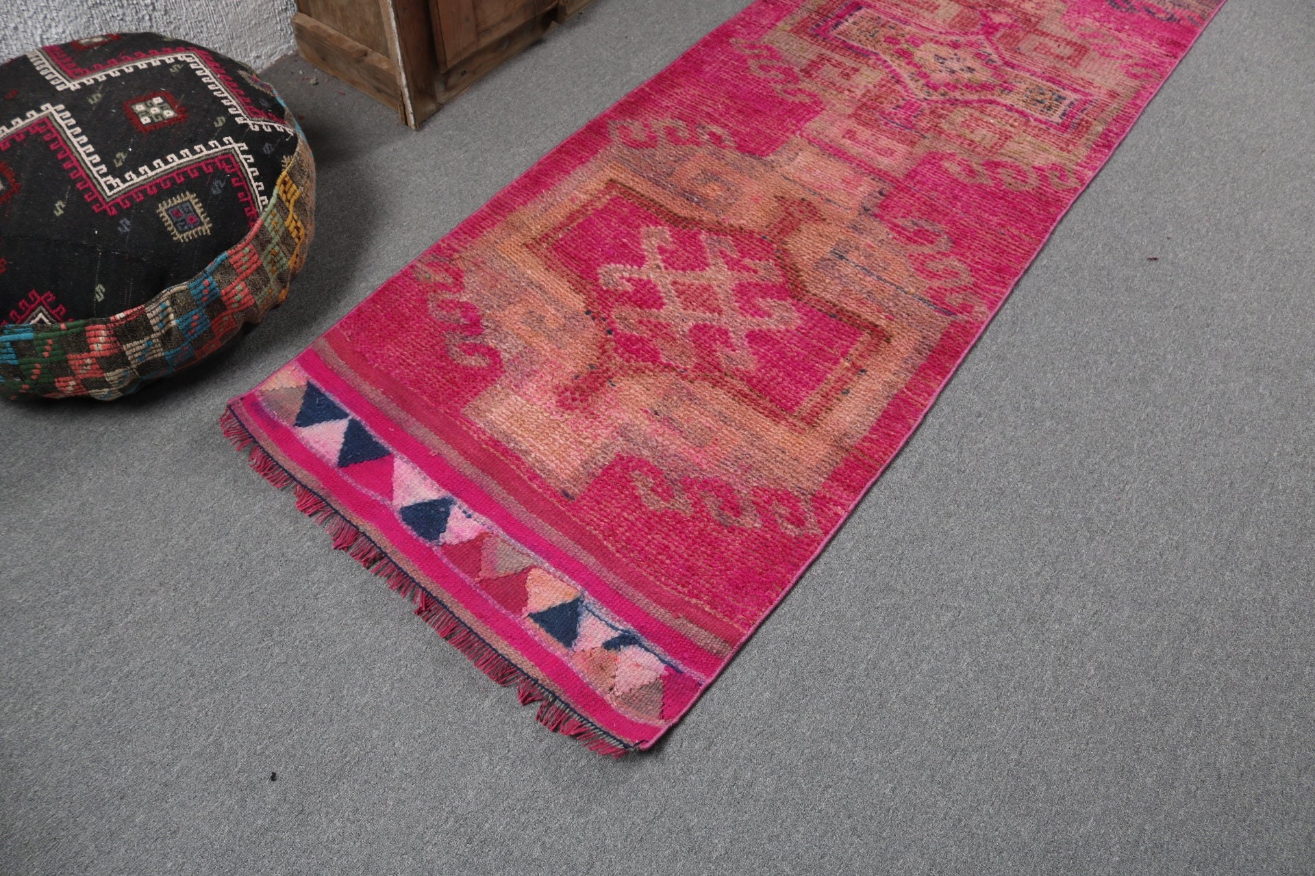 Organik Halı, Mutfak Halısı, Ev Dekor Halıları, Türk Halısı, 2.7x9.4 ft Runner Halısı, Merdiven Halısı, Pembe Ev Dekor Halısı, Vintage Halı