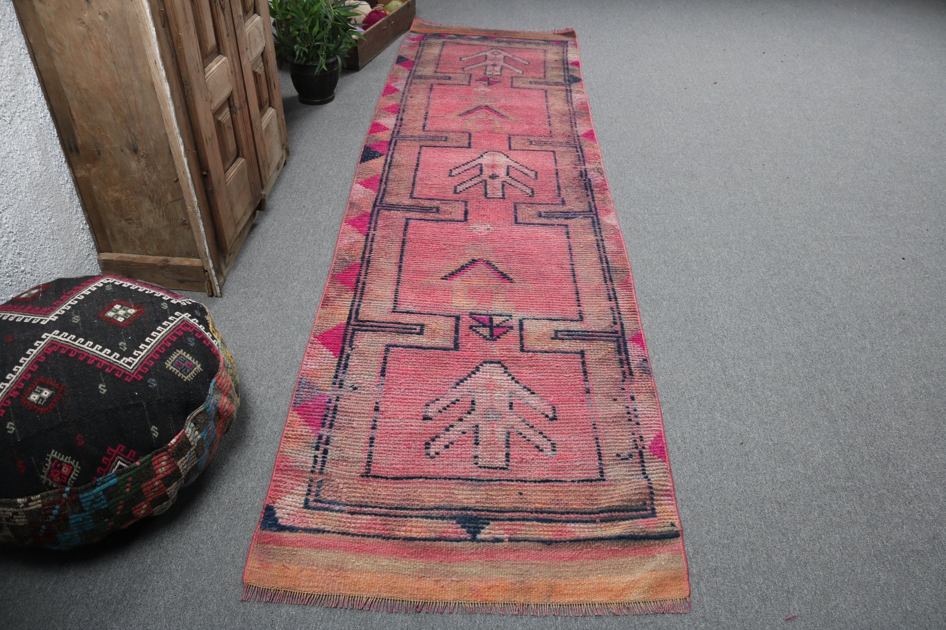 Corridor Rugs, Anatolian Rug, Luxury Rug, Pink Wool Rugs, 2.9x10.8 ft Runner Rug, Vintage Rug, Turkish Rug, Rugs for Stair, Stair Rug