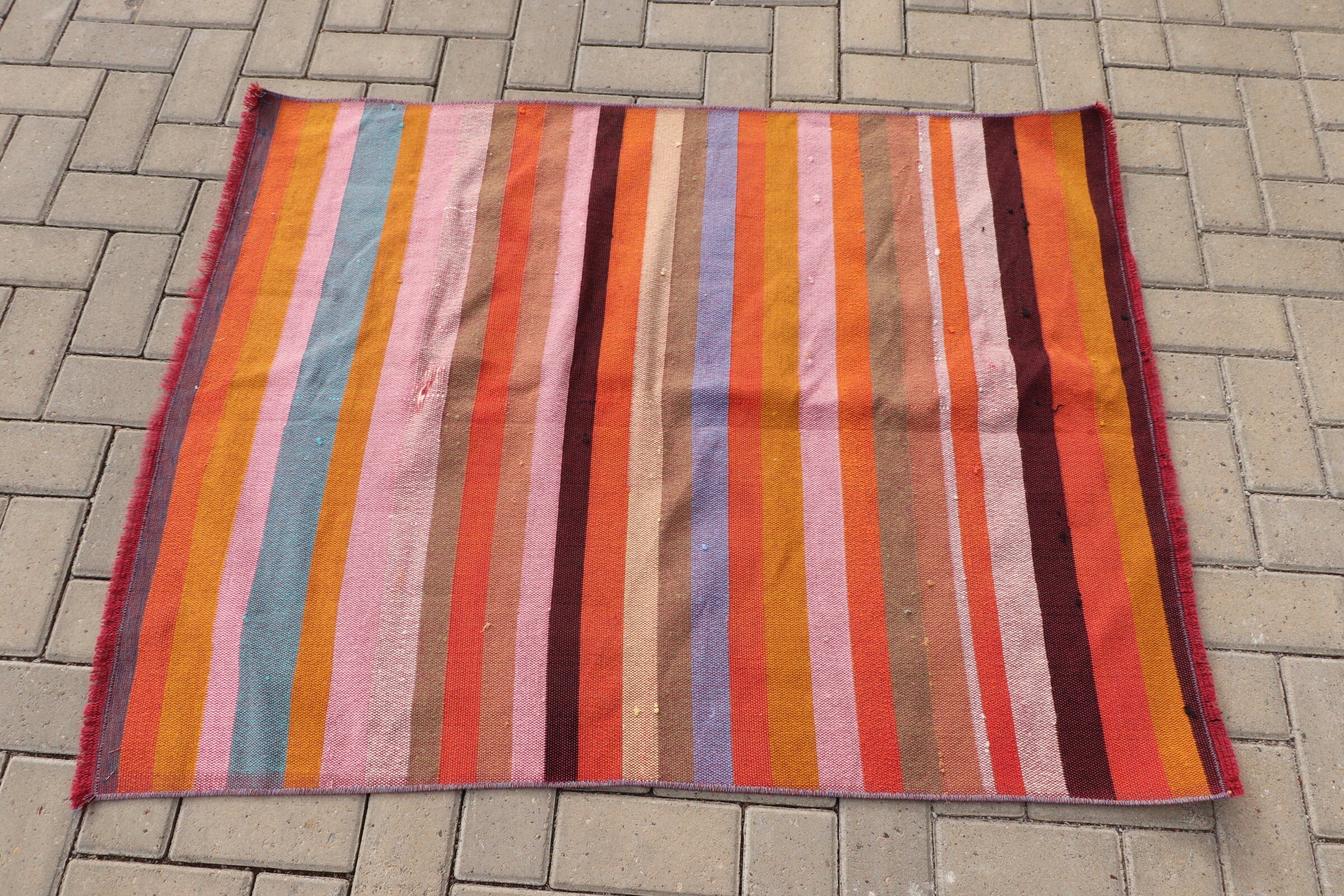 Araba paspası Kilim, Paspas Kilim, Nostaljik Kilim, Anadolu Kilim, Turuncu Fas Kilim, Duvar Kilim, Giriş Kilim, 98x124 cm Küçük Kilim