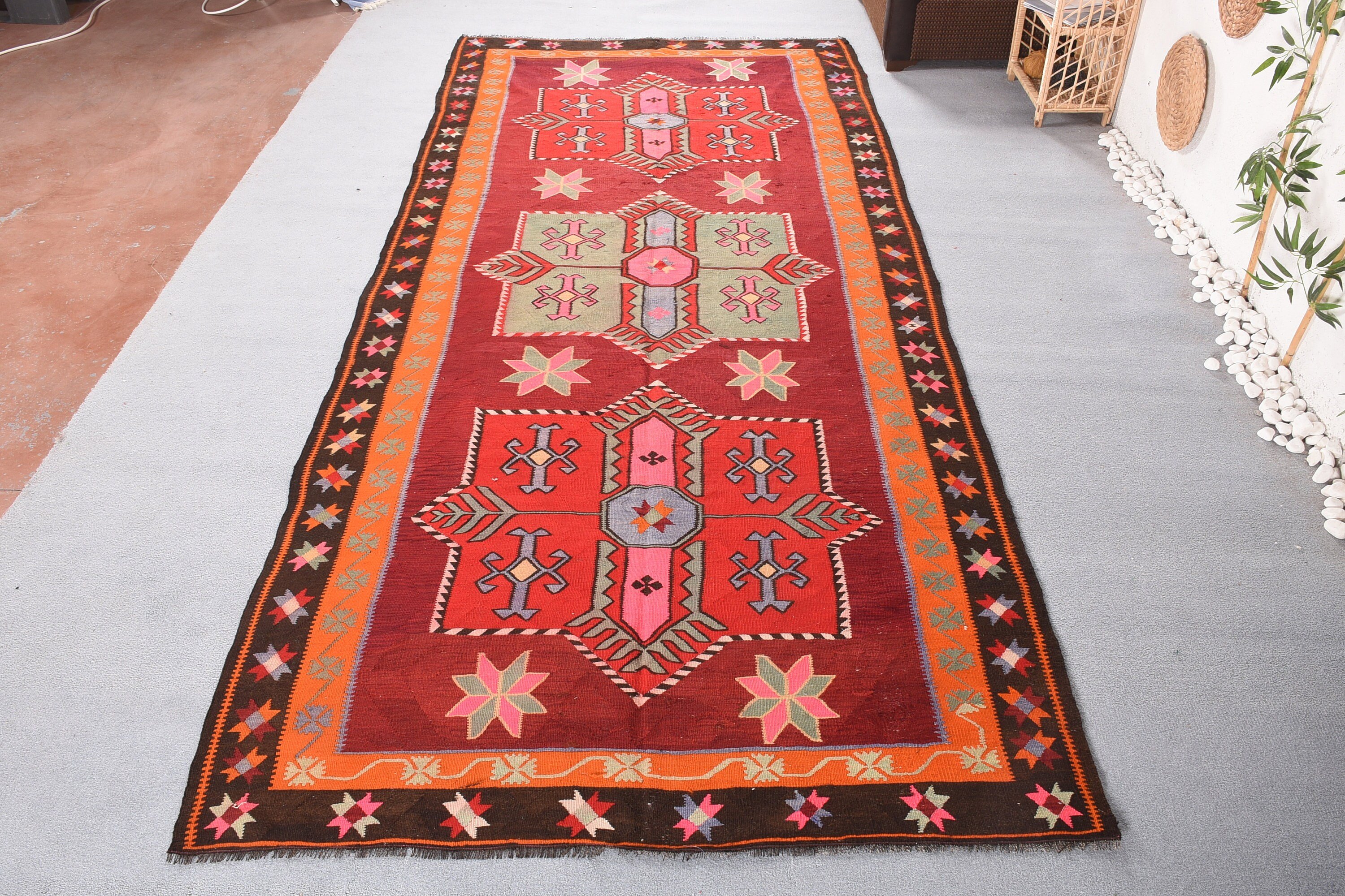 Dining Room Rug, Vintage Rug, 5.6x13 ft Oversize Rug, Red Kitchen Rugs, Salon Rug, Bedroom Rugs, Eclectic Rug, Turkish Rugs