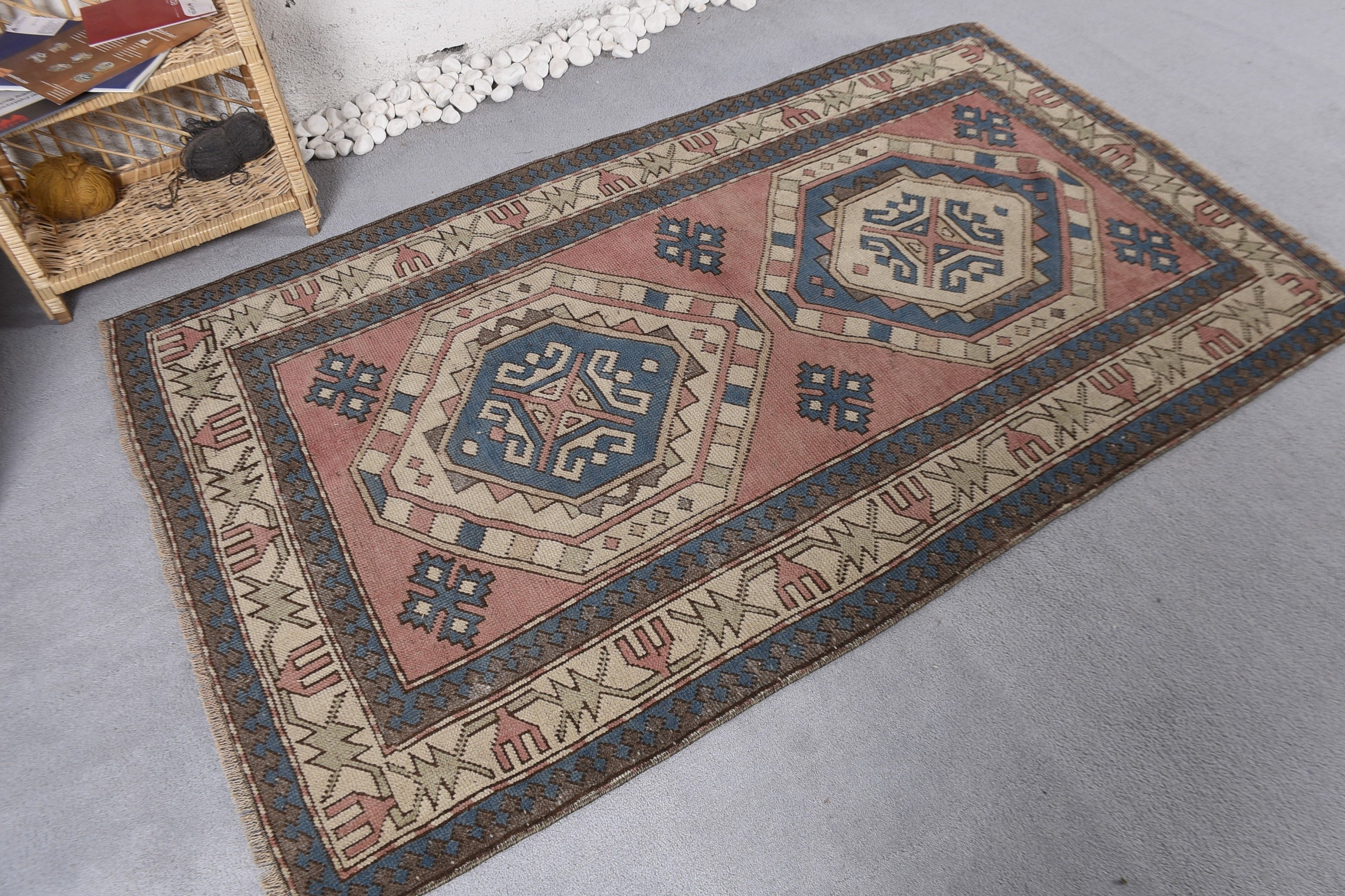 Vintage Rug, Oriental Rug, Dining Room Rug, Blue Geometric Rugs, Floor Rugs, Neutral Rug, Office Rugs, 3.9x6.3 ft Area Rug, Turkish Rug