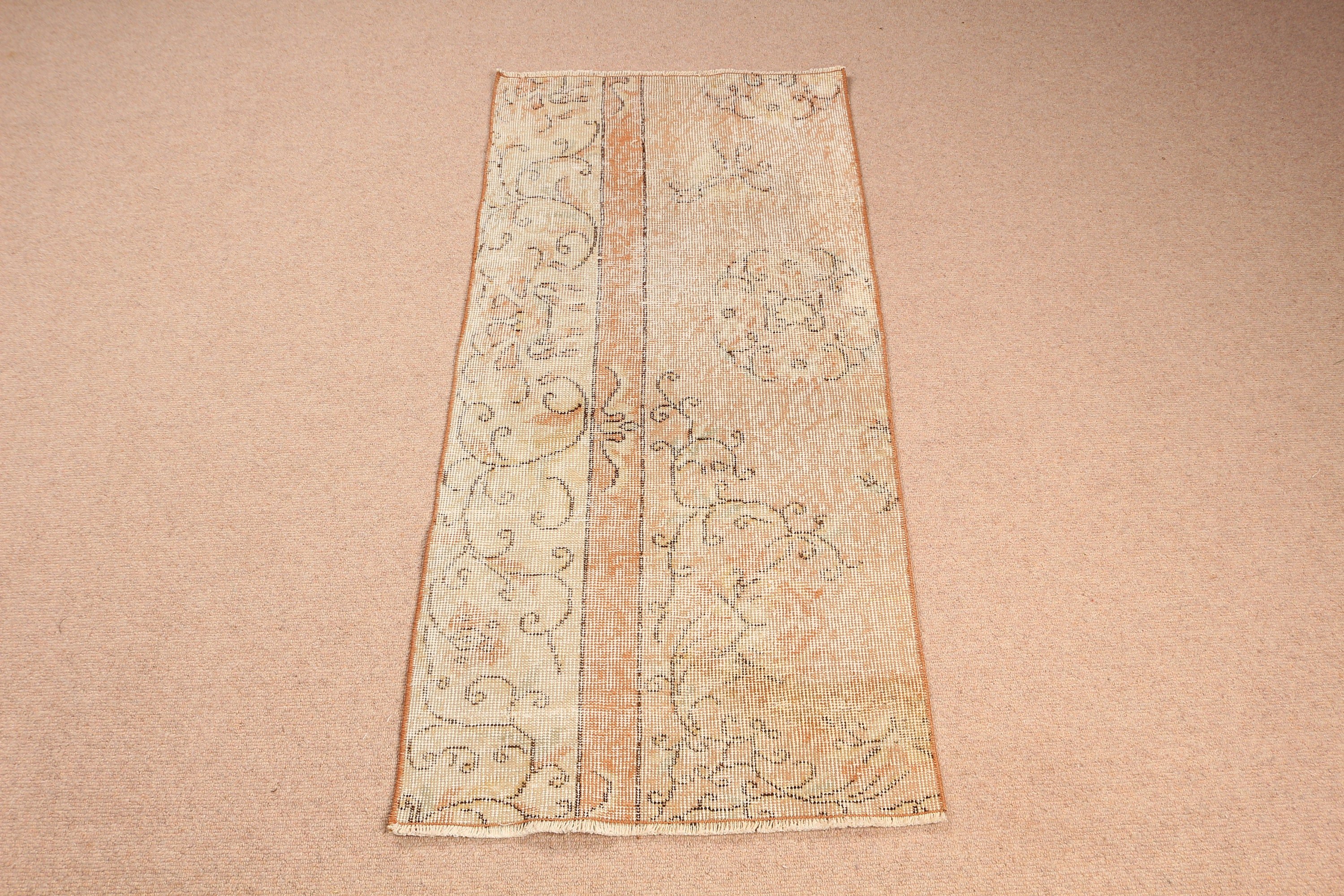 Beige  2x4.2 ft Small Rugs, Door Mat Rugs, Wool Rug, Retro Rug, Turkish Rugs, Home Decor Rugs, Wall Hanging Rugs, Vintage Rug