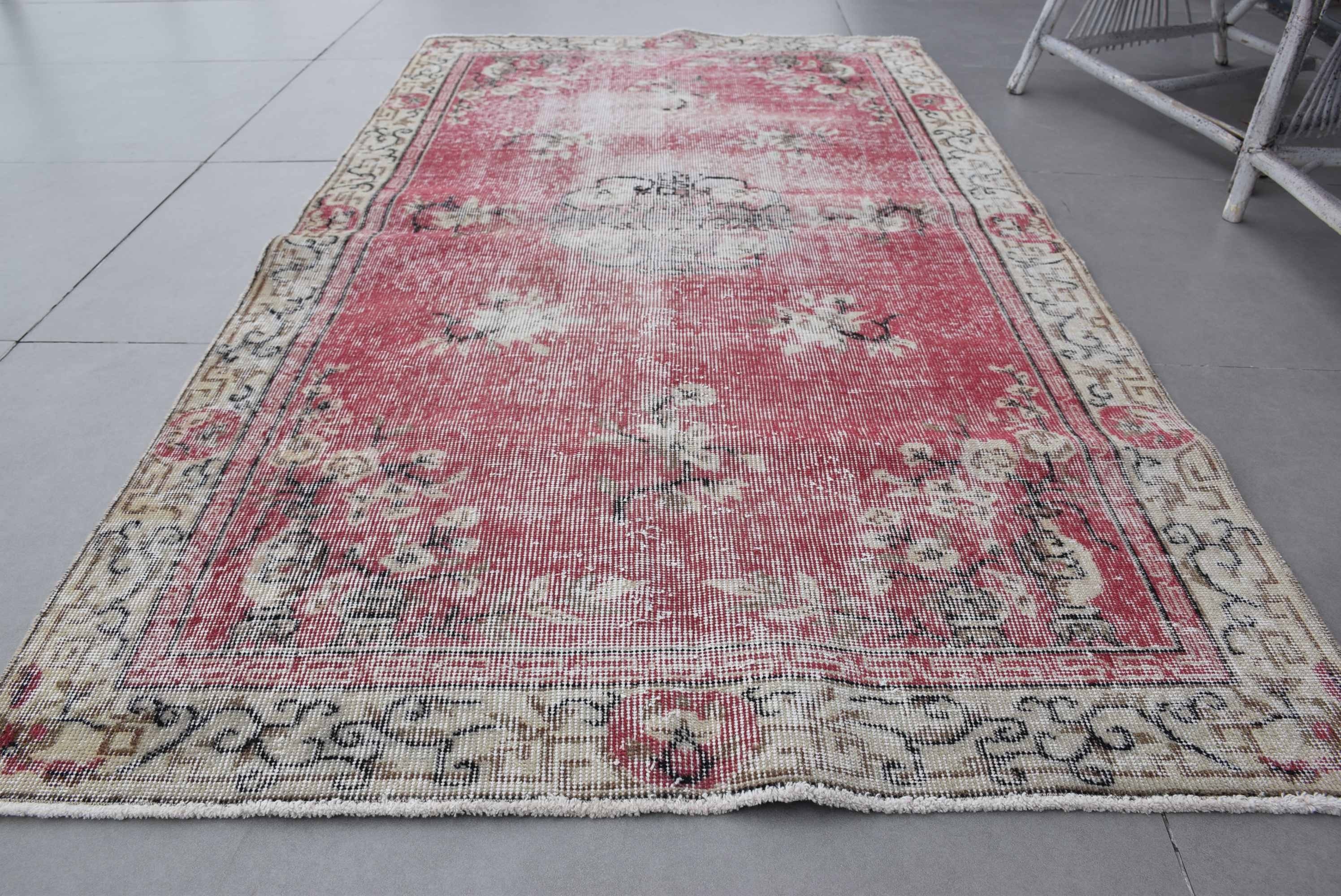 Anatolian Rugs, Turkish Rug, Oriental Rug, Dining Room Rugs, Ethnic Rug, Indoor Rug, 3.7x6.8 ft Area Rug, Red Moroccan Rugs, Vintage Rugs