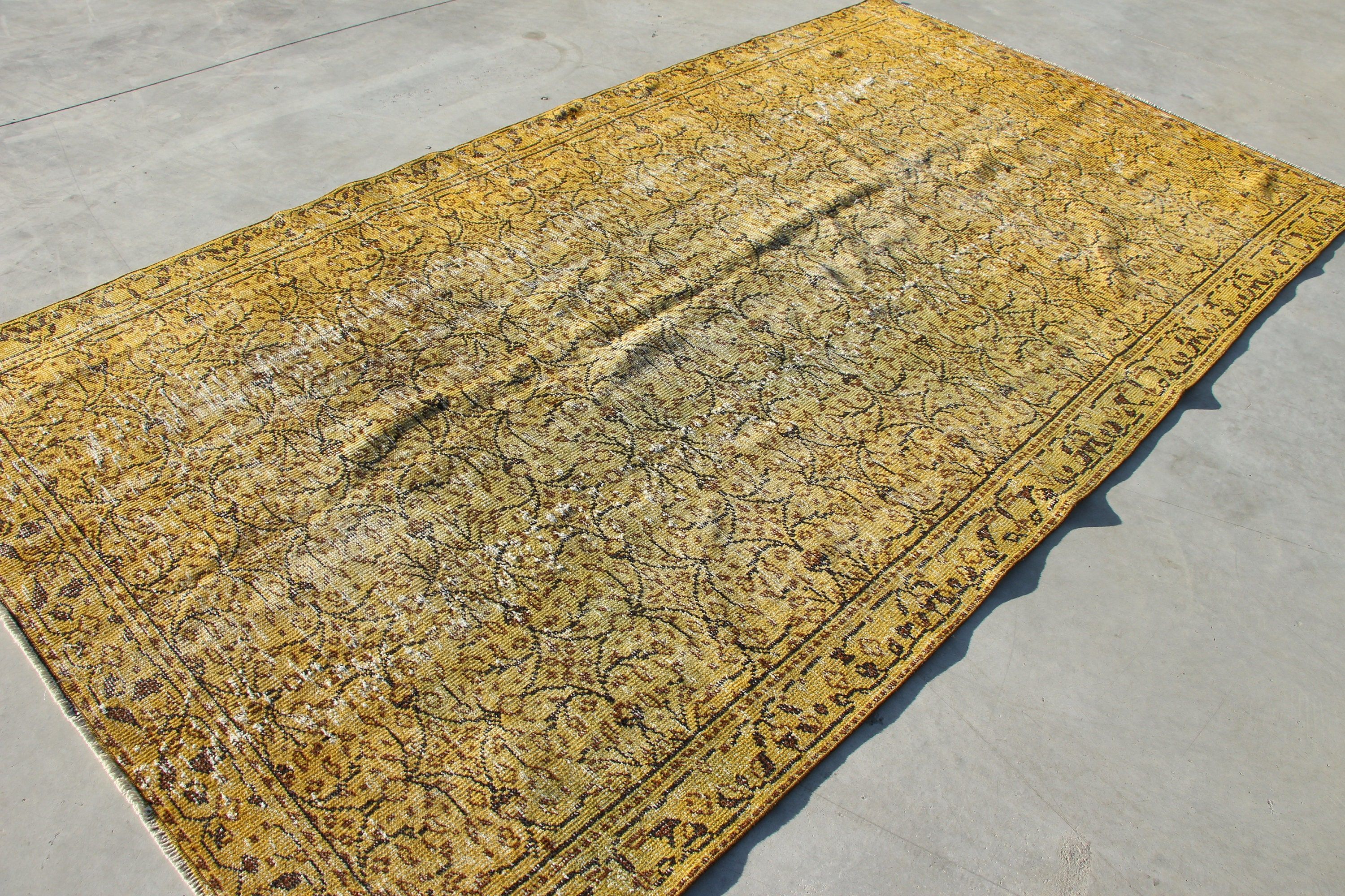 Dekoratif Halı, Vintage Halı, Sarı 5.6x10.5 ft Büyük Halılar, Yatak Odası Halıları, Türk Halısı, Salon Halısı, Mutfak Halısı, Ev Dekor Halısı