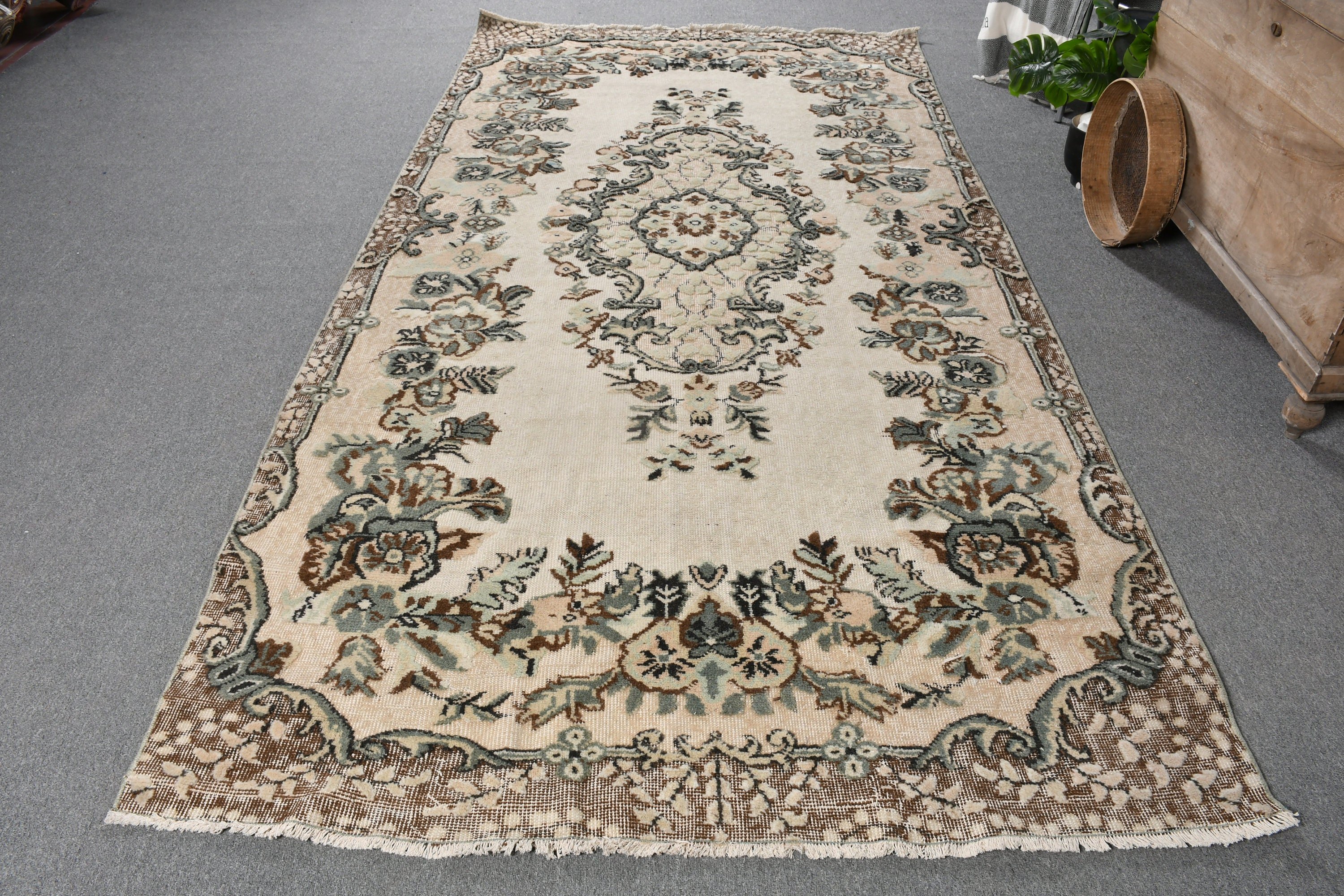 Türk Halısı, Yemek Odası Halısı, Yatak Odası Halısı, 5.2x10.1 ft Büyük Halılar, Vintage Halı, Oryantal Halı, Bej Ev Dekor Halıları, Eski Halı