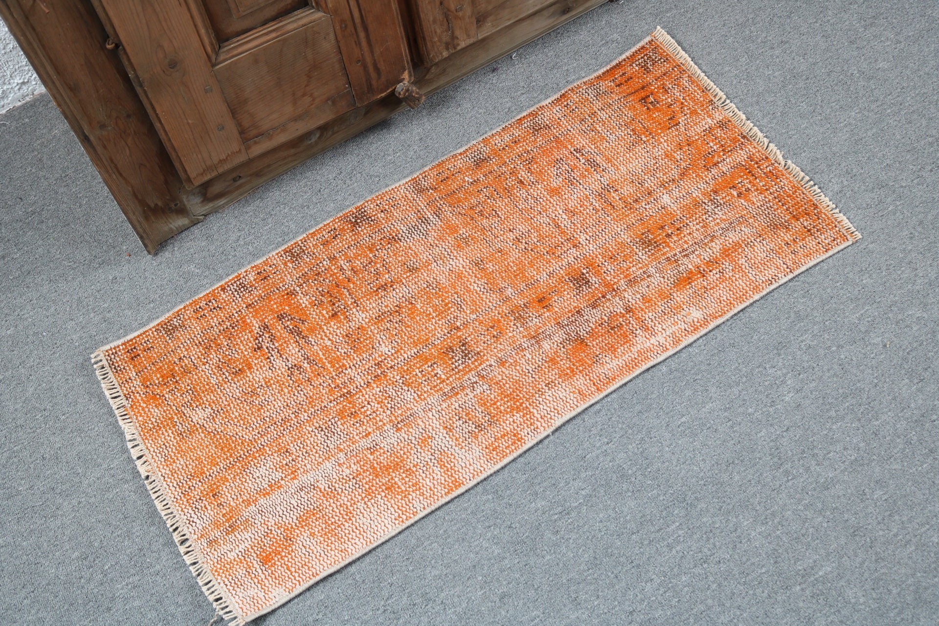 Handwoven Rug, Orange Flatweave Rug, Geometric Rug, Luxury Rugs, Turkish Rugs, 1.5x3 ft Small Rugs, Car Mat Rug, Kitchen Rug, Vintage Rugs