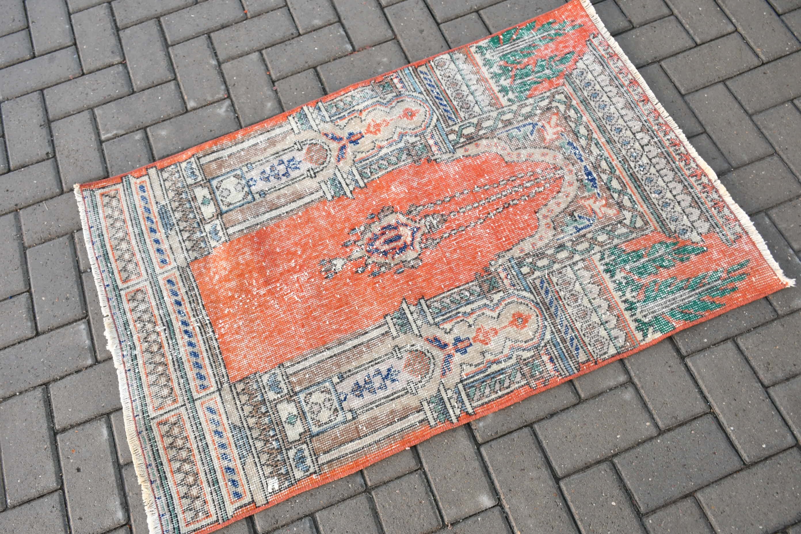 Rugs for Bedroom, 2.6x4 ft Small Rugs, Nursery Rug, Antique Rug, Bathroom Rug, Turkish Rug, Vintage Rug, Orange Bedroom Rug