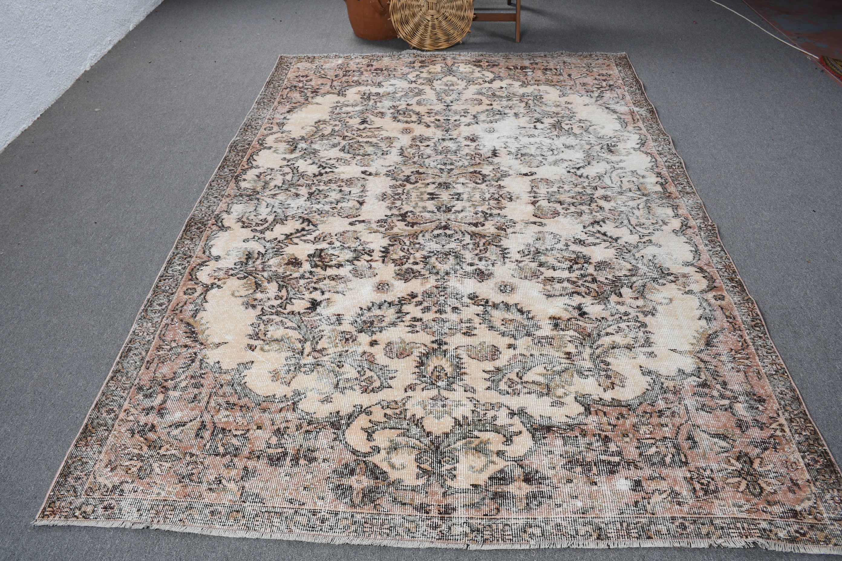 Oturma Odası Halıları, 6.2x9.3 ft Büyük Halı, Antika Halı, Türk Halısı, Yatak Odası Halıları, Bej Mutfak Halısı, Vintage Halı, Oturma Odası Halısı