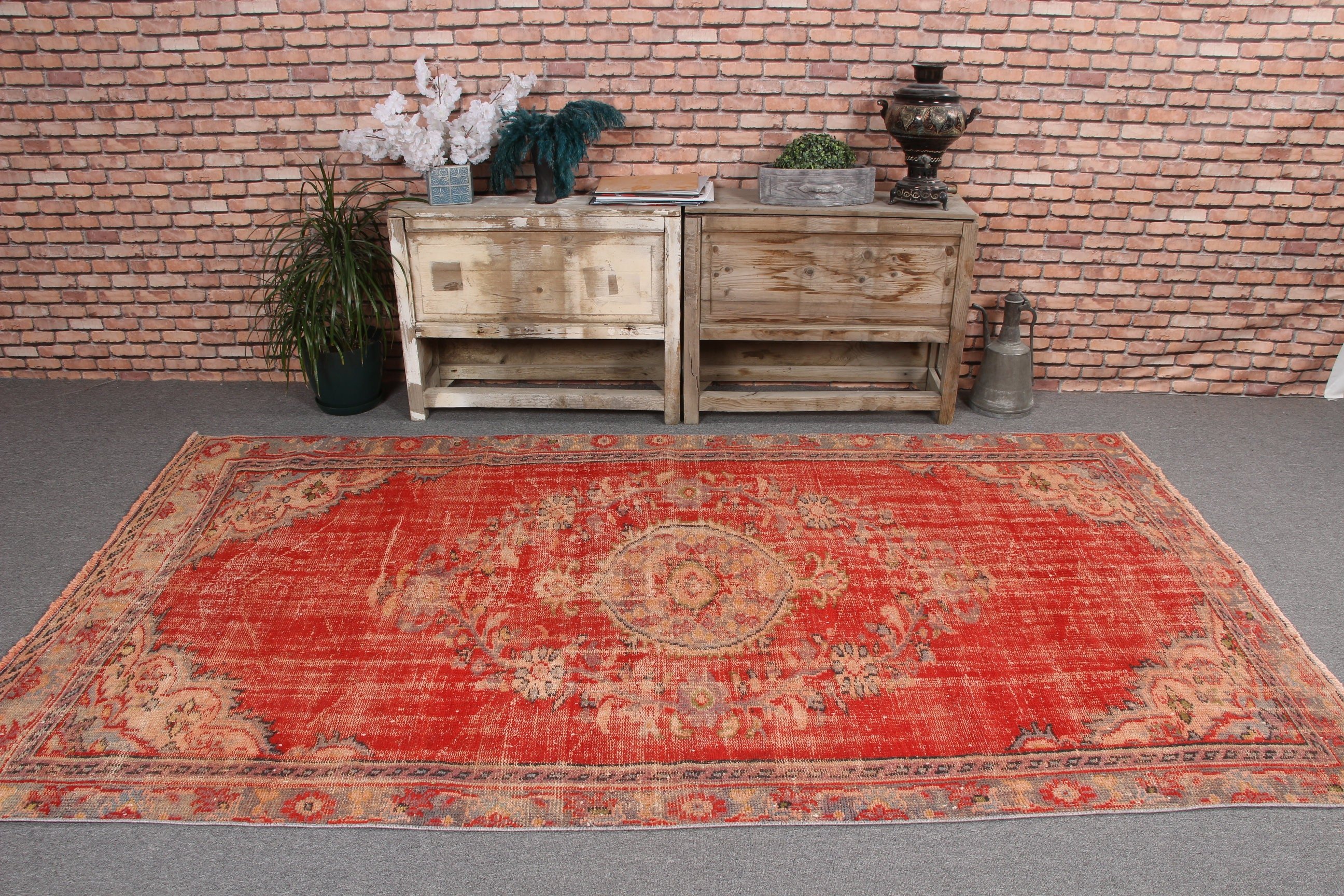 4.9x8.8 ft Large Rug, Turkish Rugs, Large Oushak Rug, Salon Rug, Handwoven Rug, Vintage Rug, Rugs for Salon, Red Handwoven Rugs, Cool Rug