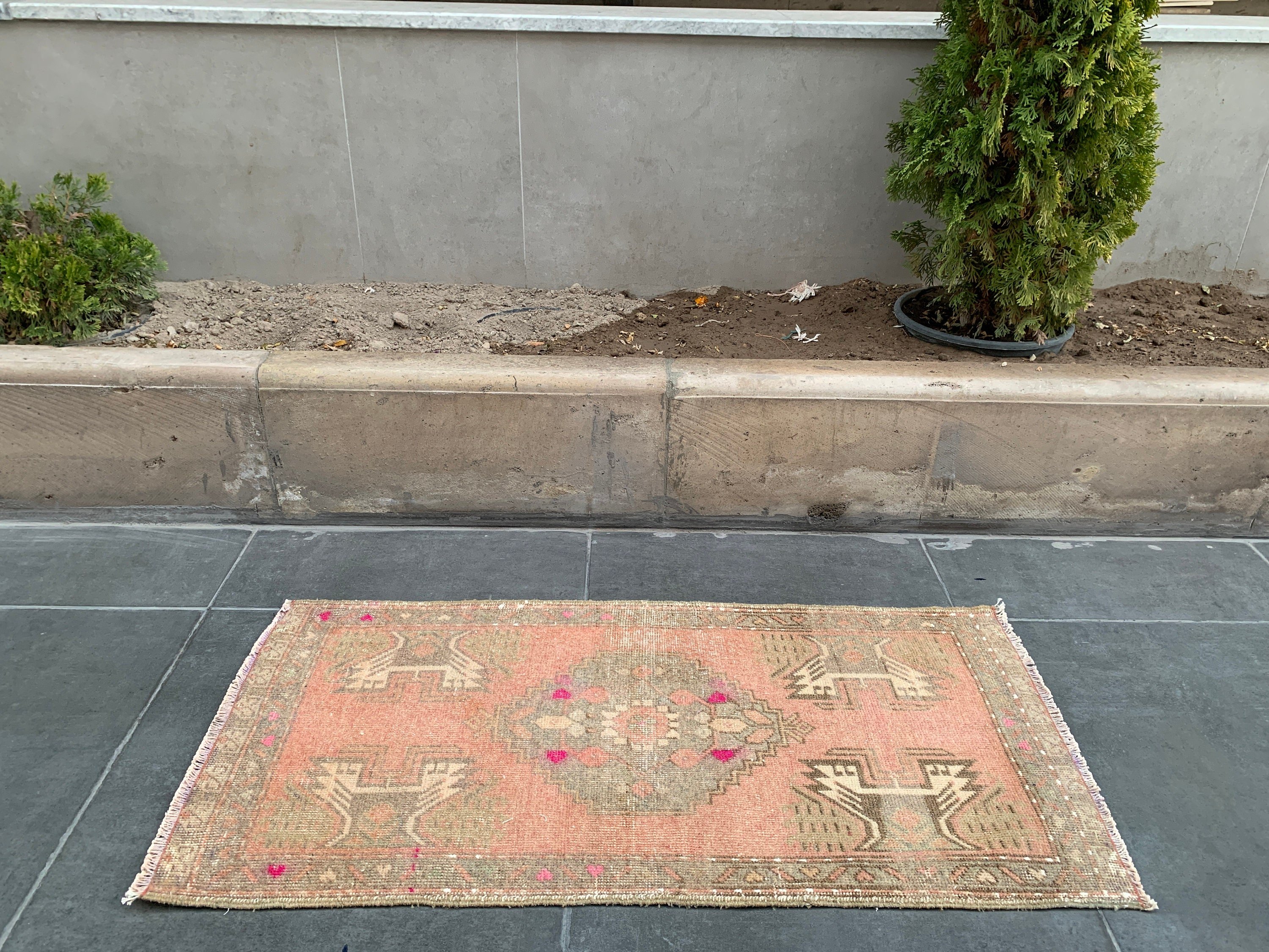 Bedroom Rugs, Orange Floor Rugs, Turkish Rug, Vintage Rug, 1.8x3.8 ft Small Rug, Wall Hanging Rugs, Car Mat Rugs, Muted Rug, Floor Rugs