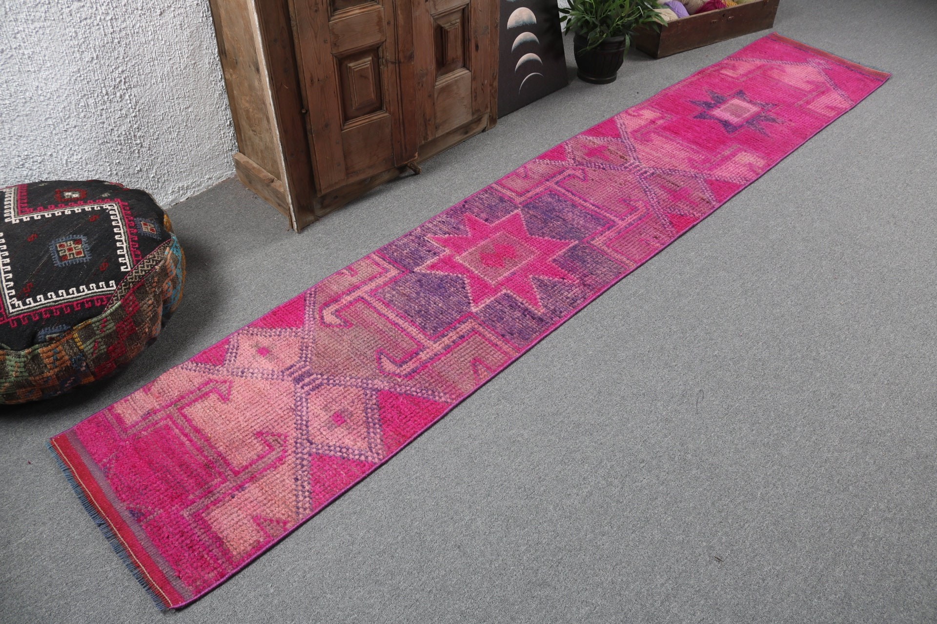 Geometric Rugs, 1.8x10.6 ft Runner Rugs, Rugs for Kitchen, Hallway Rugs, Vintage Rugs, Floor Rug, Turkish Rugs, Pink Bedroom Rugs