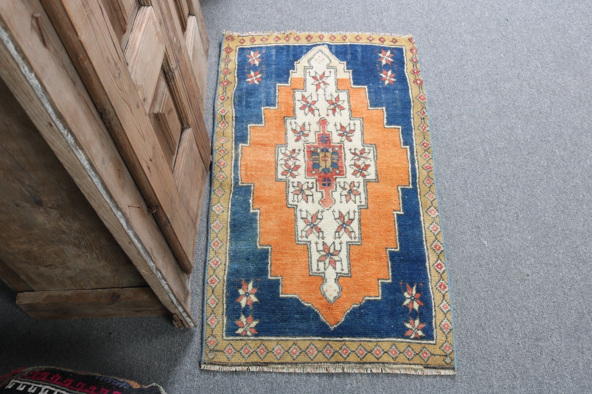 Turuncu Geometrik Halılar, Türk Halısı, Geometrik Halılar, Mutfak Halıları, Banyo Halıları, Vintage Halılar, 1.8x3.3 ft Küçük Halılar, Küçük Boho Halı, Yer Halısı