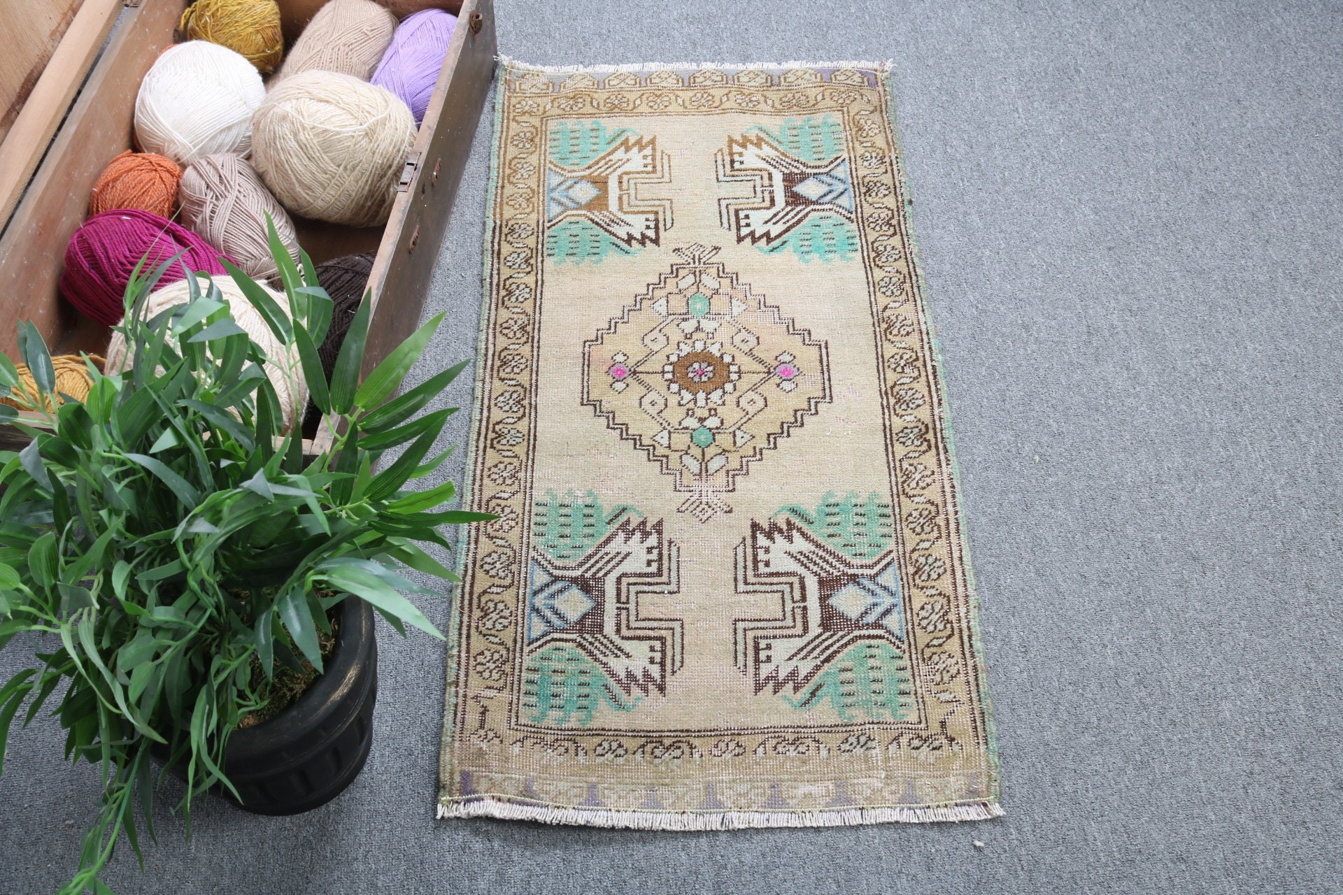 Door Mat Rug, Turkish Rugs, Boho Rug, Small Area Rug, Oriental Rug, Rugs for Bath, 1.6x3.2 ft Small Rugs, Vintage Rug, Beige Kitchen Rugs