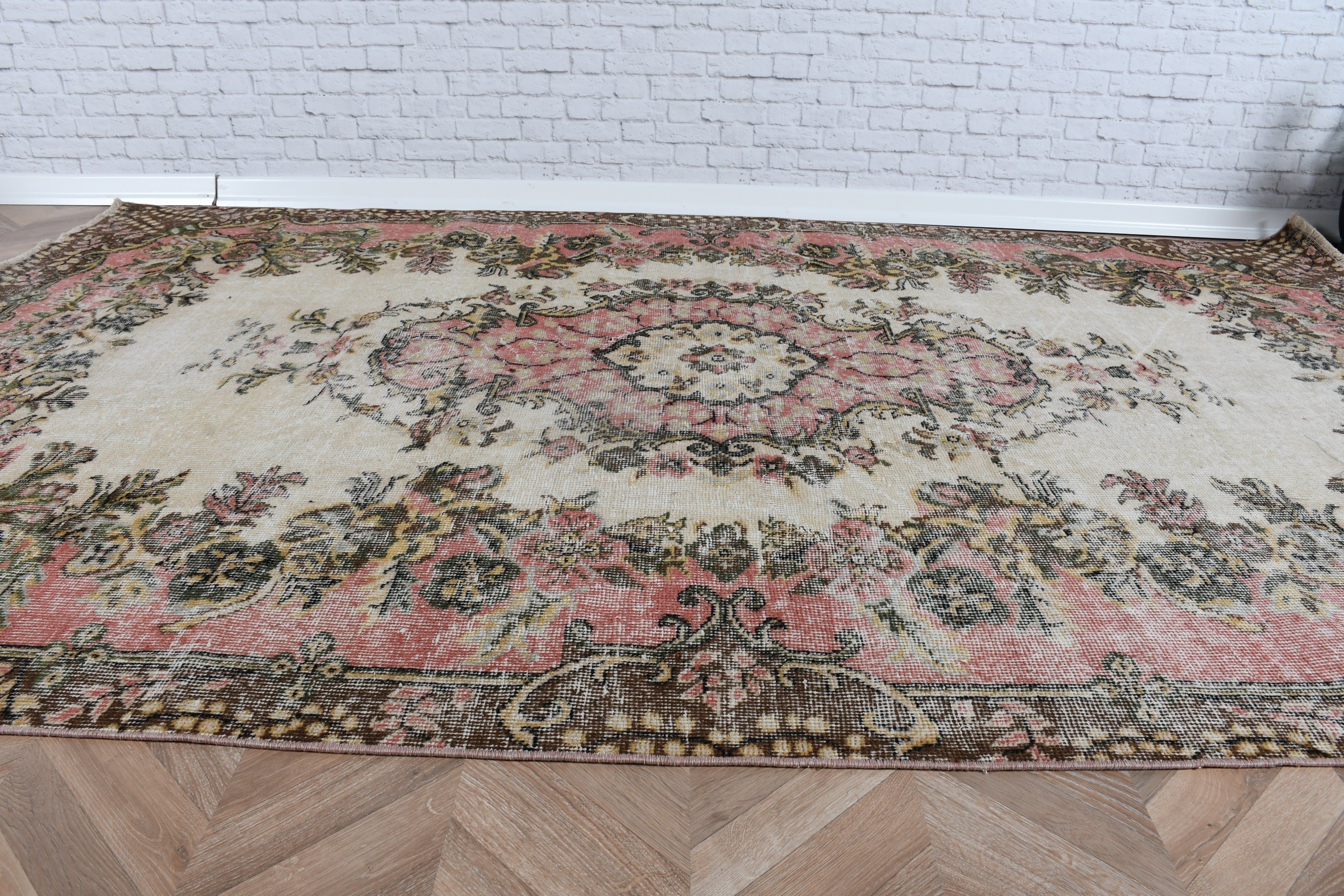 Yemek Odası Halısı, Büyük Oushak Halıları, Yün Halısı, Türk Halısı, 5,9x9,4 ft Büyük Halısı, Fas Halısı, Vintage Halı, Türkiye Halısı, Bej Oryantal Halılar