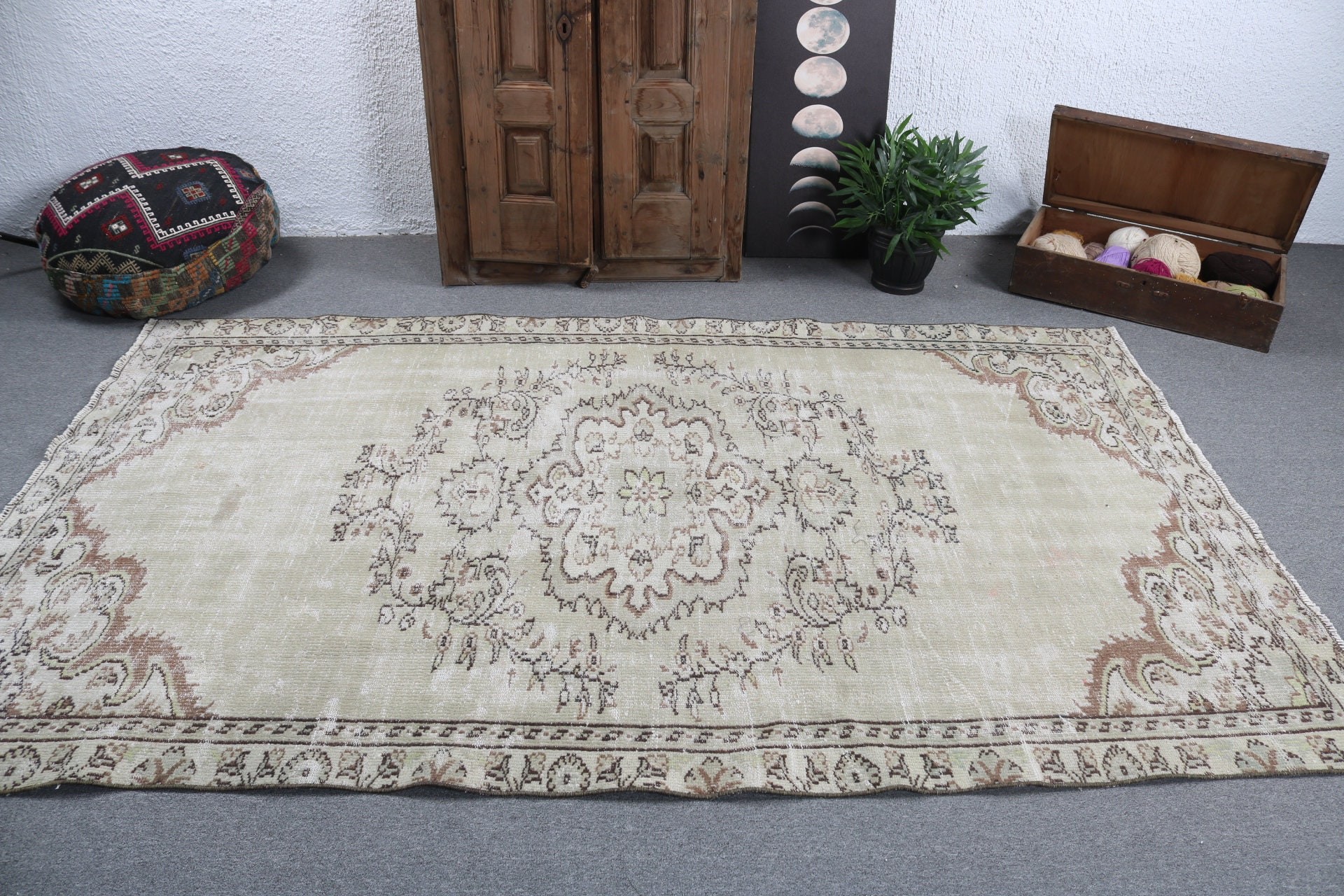 Yeşil Fas Halıları, Oturma Odası Halısı, Nötr Halı, Yer Halısı, Büyük Boho Halıları, Türk Halıları, Vintage Halı, 5,3x8,5 ft Büyük Halılar, Modern Halı