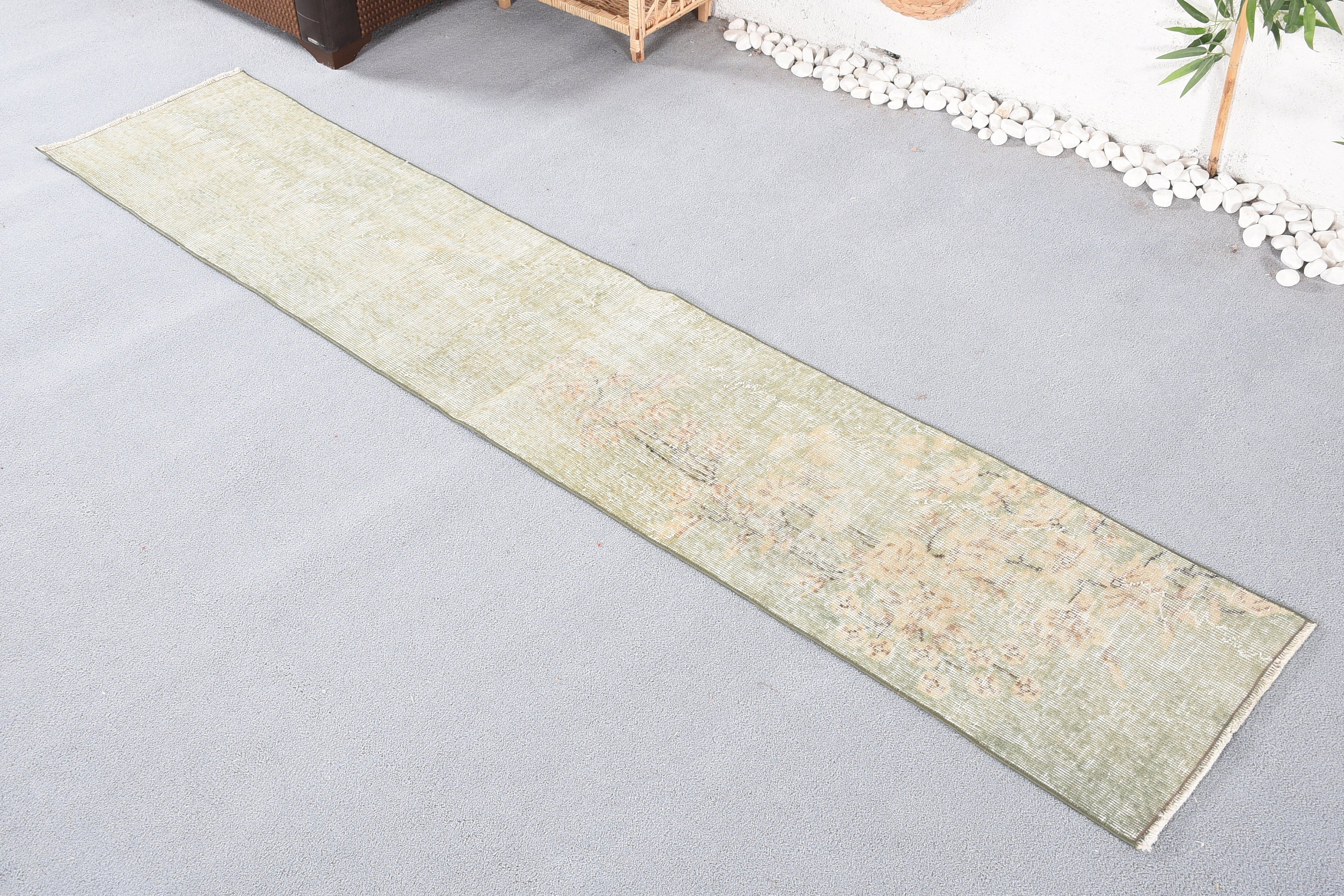 Green Home Decor Rug, Wool Rug, Rugs for Stair, Stair Rug, 1.7x8.9 ft Runner Rug, Bedroom Rug, Vintage Rugs, Turkish Rug, Corridor Rug