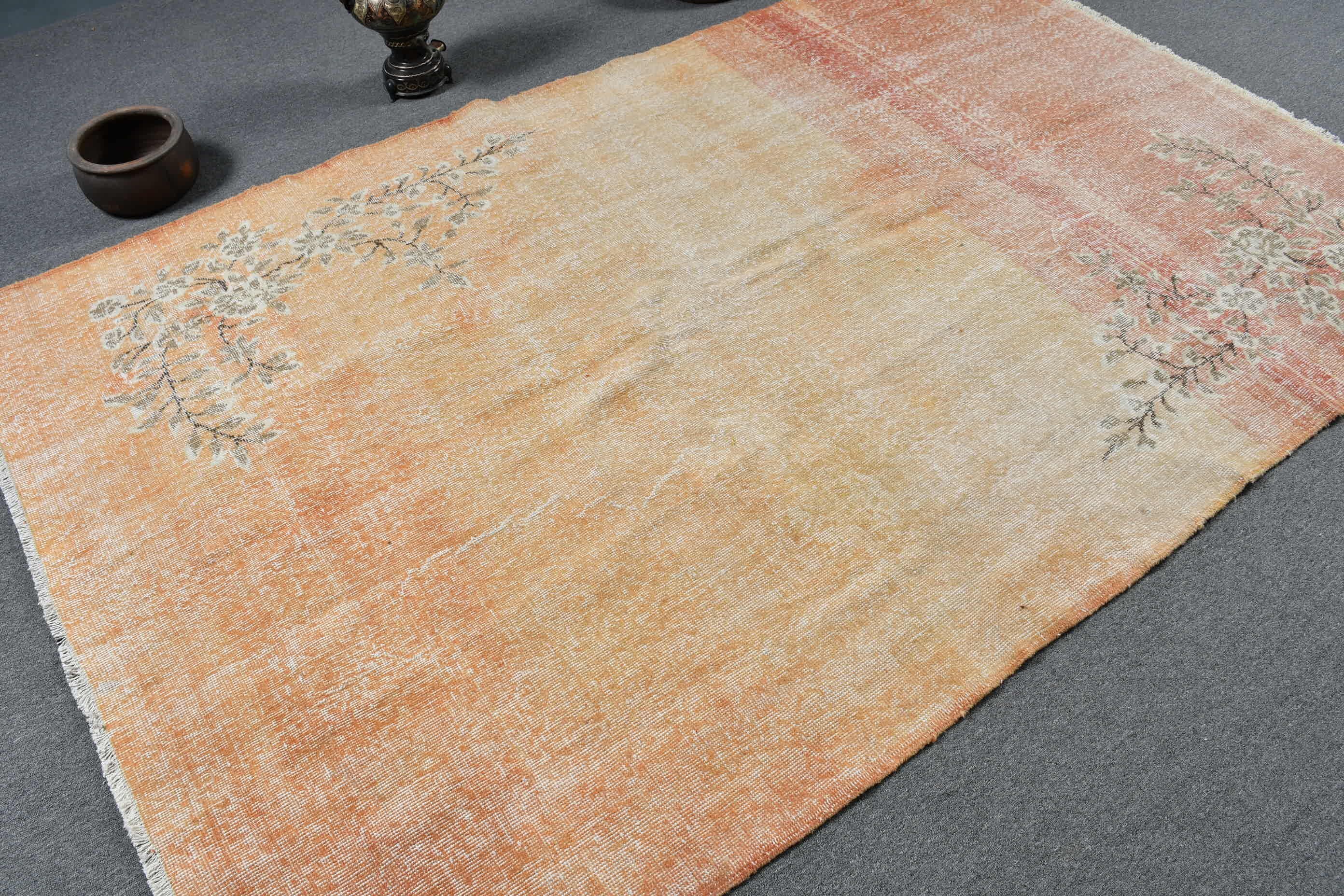 Living Room Rug, Turkish Rug, Pastel Rugs, Orange Oriental Rug, 5.6x8.7 ft Large Rug, Bedroom Rugs, Vintage Rug, Wool Rugs