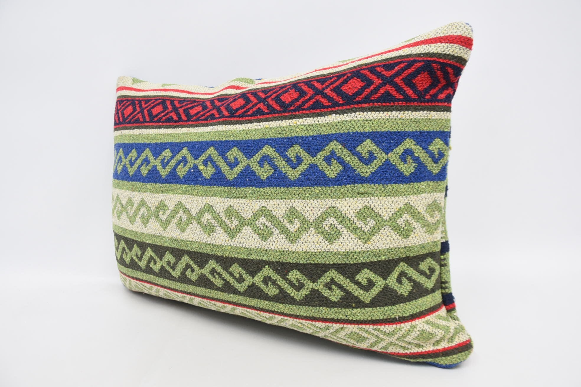 Natural Pillow, Kilim Pillow, 16"x24" Green Pillow Sham, Patio Cushion Cover, Neutral Cushion Cover, Throw Kilim Pillow, Boho Pillow