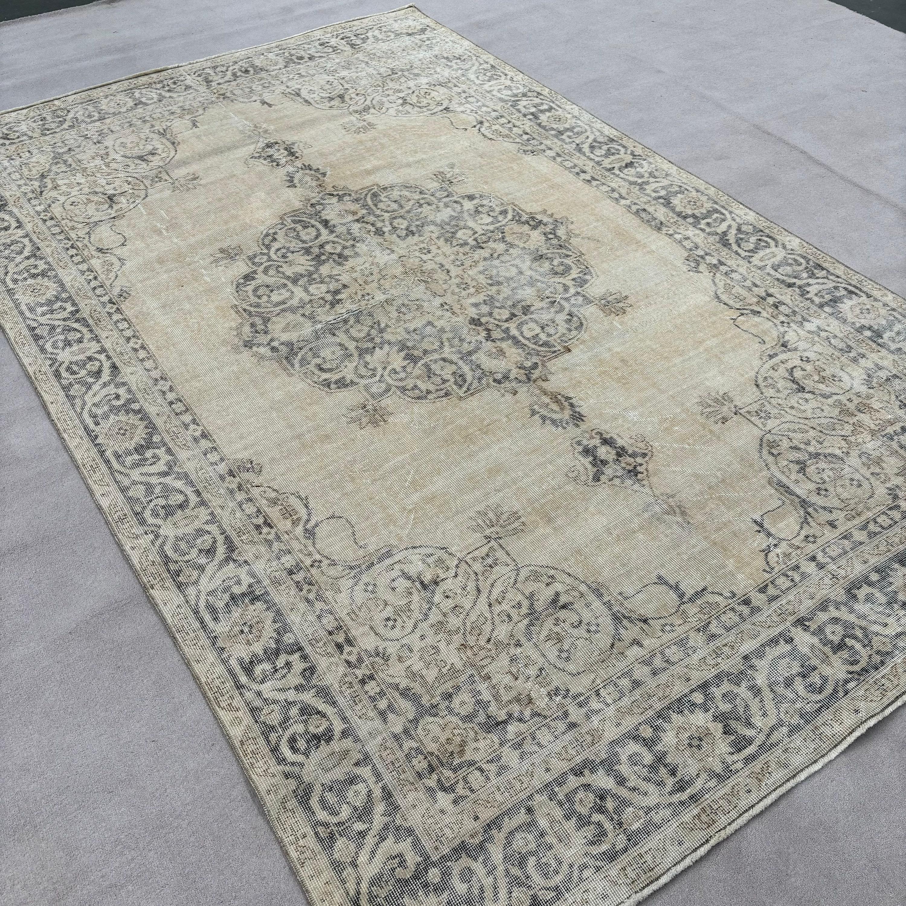 6.3x9.7 ft Büyük Halılar, Salon Halısı, El Yapımı Halı, Bej Yatak Odası Halıları, Anadolu Halısı, Büyük Boho Halısı, Geometrik Halılar, Türk Halısı, Vintage Halı