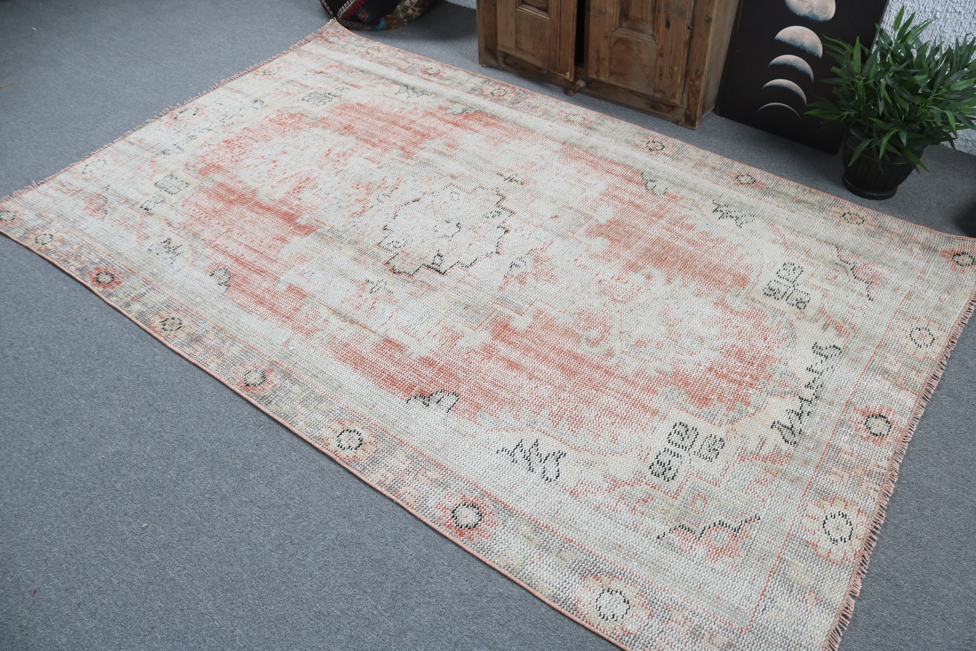 Vintage Rug, 5x8.2 ft Large Rugs, Flatweave Rug, Turkish Rug, Dining Room Rugs, Large Boho Rug, Orange Antique Rugs, Oriental Rug