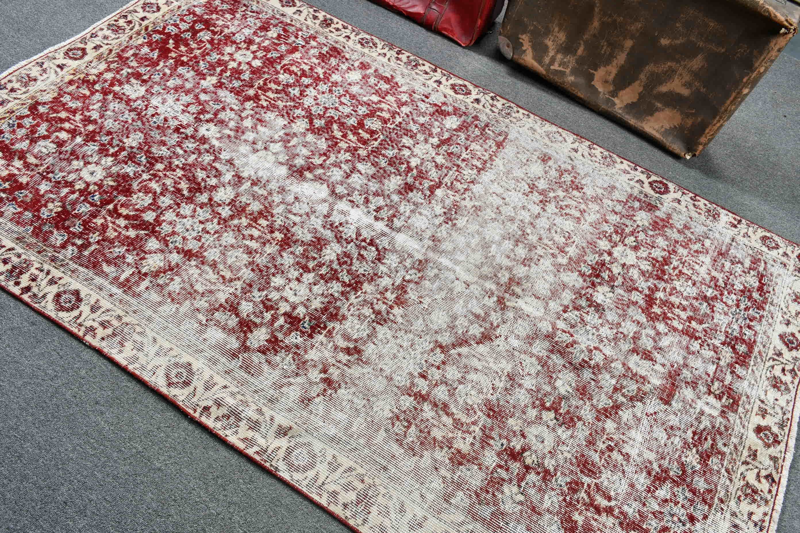 Floor Rug, Vintage Rugs, Red  4.2x7.3 ft Area Rug, Vintage Decor Rug, Rugs for Area, Oriental Rug, Cool Rugs, Turkish Rug