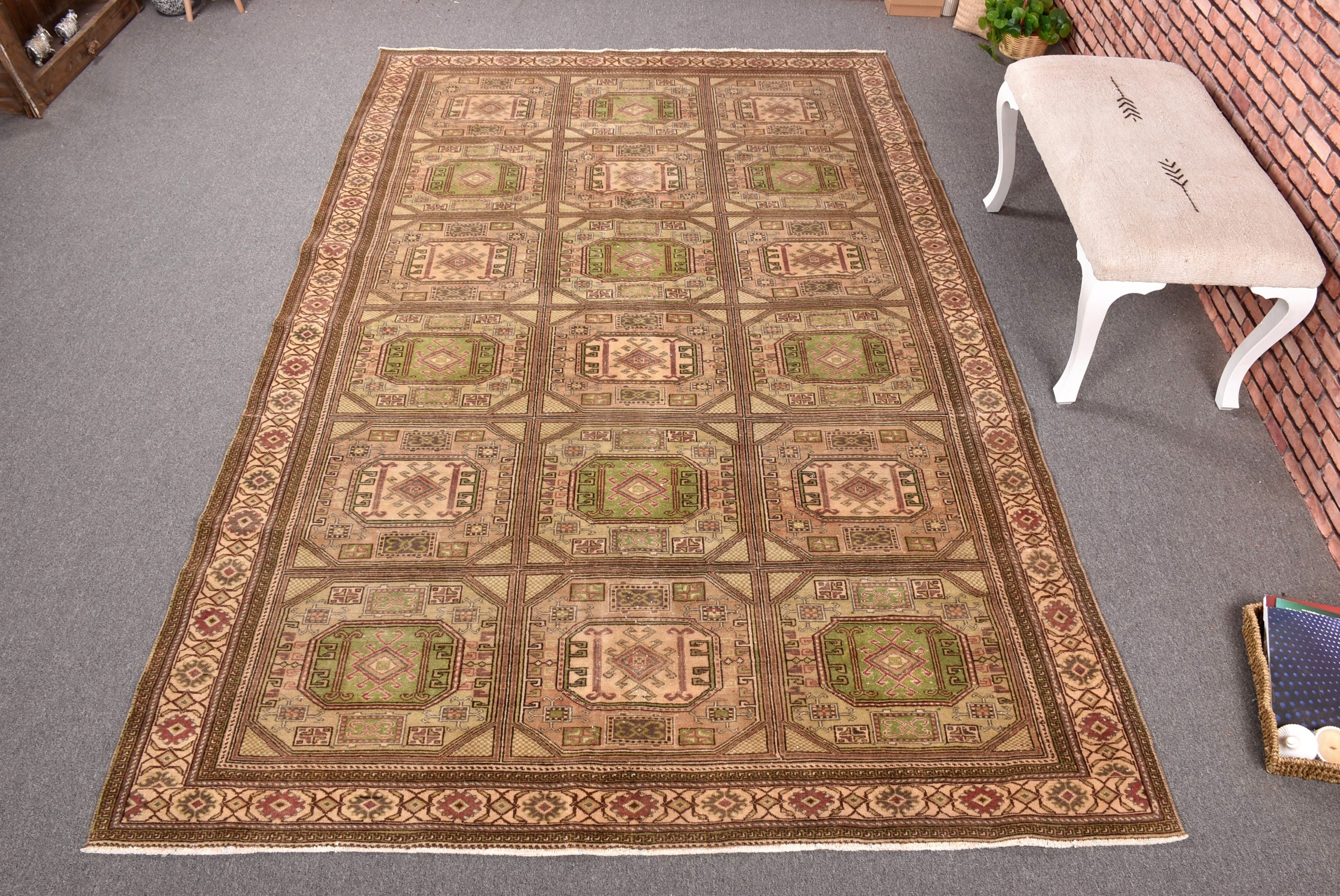 Brown Boho Rug, Salon Rugs, Floor Rugs, Turkish Rugs, Oushak Rugs, Rugs for Bedroom, Large Boho Rugs, 6.3x9.4 ft Large Rugs, Vintage Rug