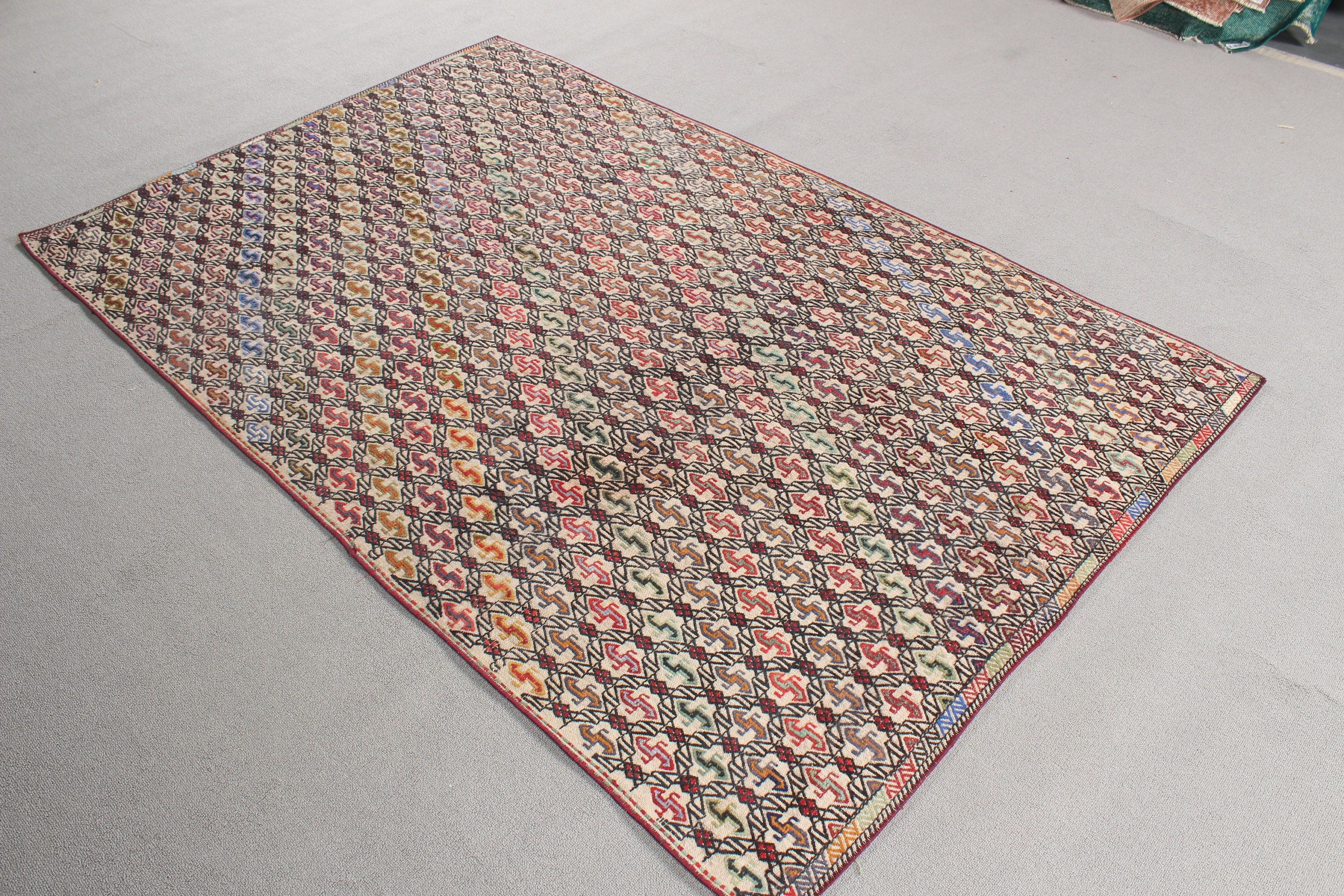 Türk Halıları, Antika Halı, Boho Alan Halısı, Vintage Alan Halıları, Vintage Halılar, Bej Oryantal Halılar, Düz Dokuma Halılar, 4.4x6.8 ft Alan Halıları, Kilim