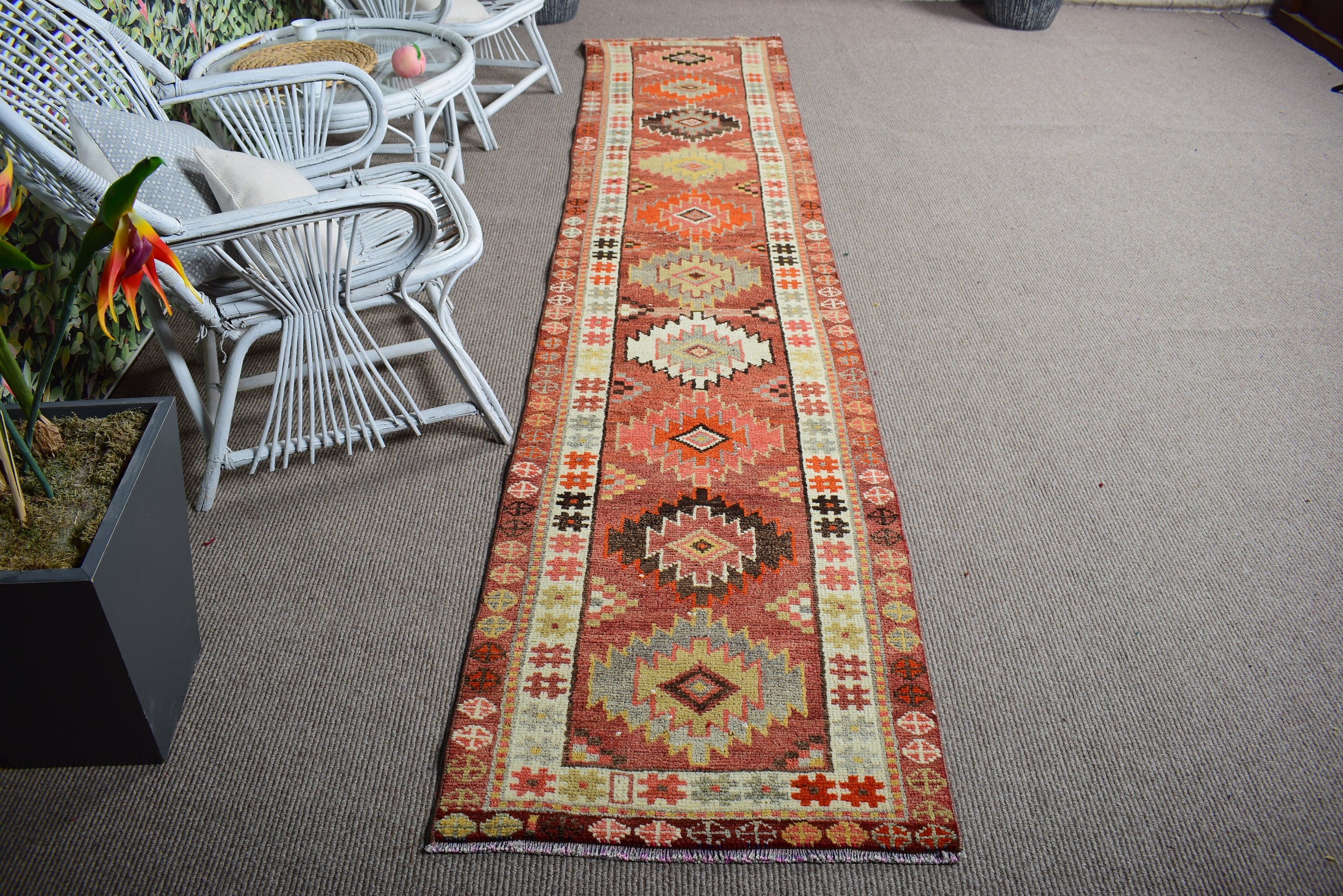 Stair Rug, Anatolian Rug, Turkish Rugs, Long Runner Rug, Modern Rug, Oushak Rug, Orange Oushak Rug, 2.4x11.4 ft Runner Rugs, Vintage Rugs