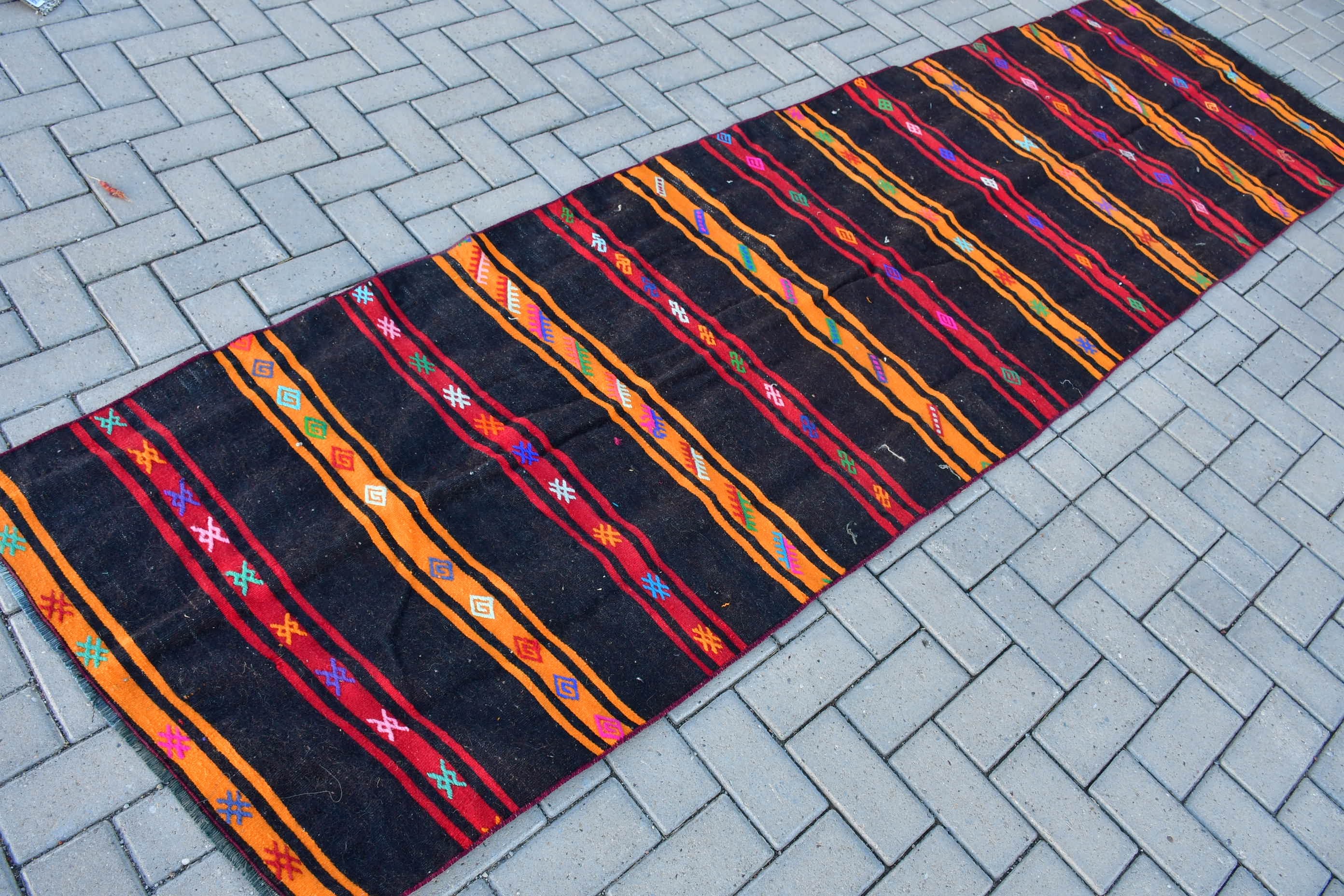 Koridor Halısı, Siyah Antika Halılar, Koşucu Halıları, 2,9x10,2 ft Koşucu Halısı, Yer Halısı, Yün Halısı, Havalı Halılar, Vintage Halılar, Kilim, Türk Halısı