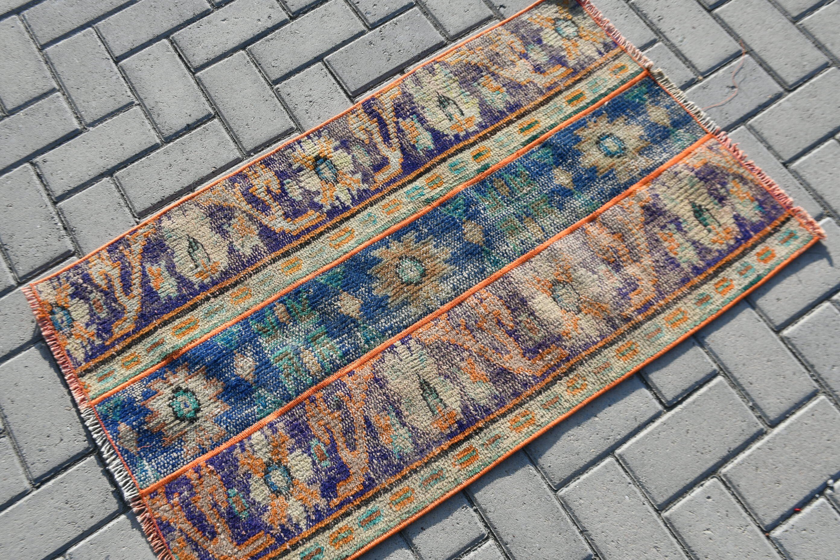 Duvara Asılı Halı, 2x3,4 ft Küçük Halı, Banyo Halıları, Vintage Halı, Mavi Antika Halılar, Türk Halısı, Banyo Halısı, Yün Halı, Havalı Halı