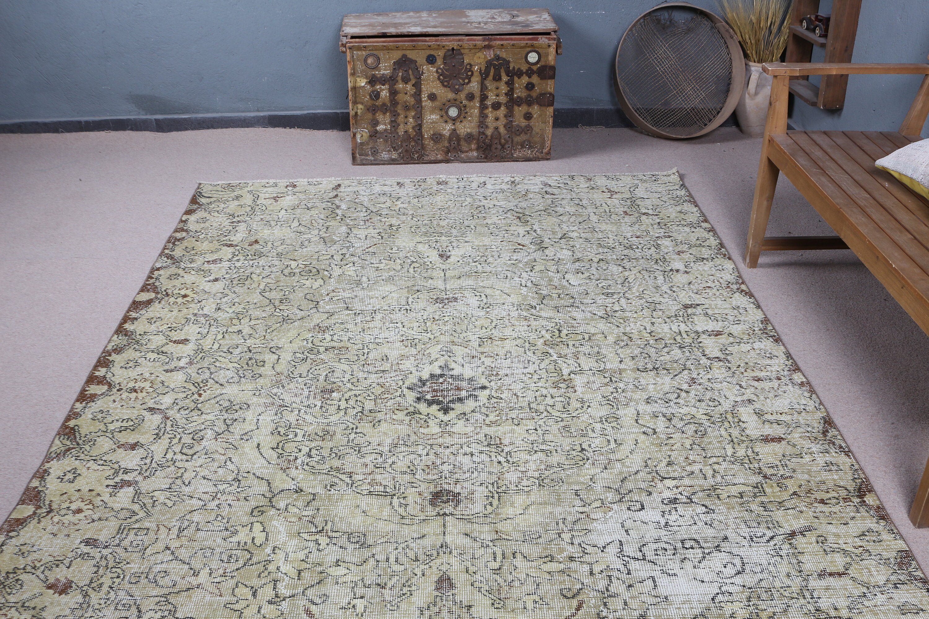 6.2x9.1 ft Large Rugs, Anatolian Rug, Oushak Rugs, Pastel Rug, Vintage Rug, Living Room Rug, Turkish Rug, Salon Rugs, Green Kitchen Rug