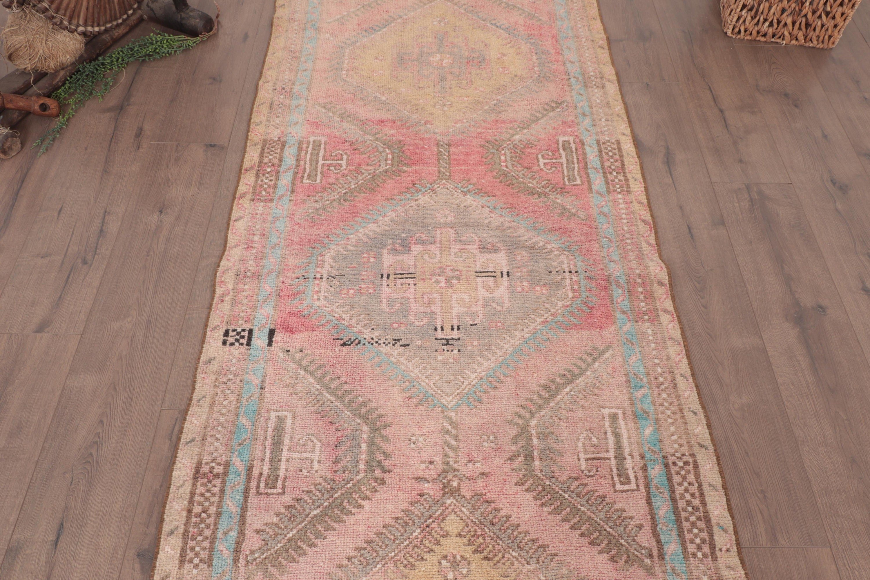 Vintage Halı, Runner Halıları, Türk Halısı, 3.1x8.7 ft Runner Halıları, Düz Dokuma Halılar, Pembe Açıklama Halısı, Koridor Halıları, Antika Halılar