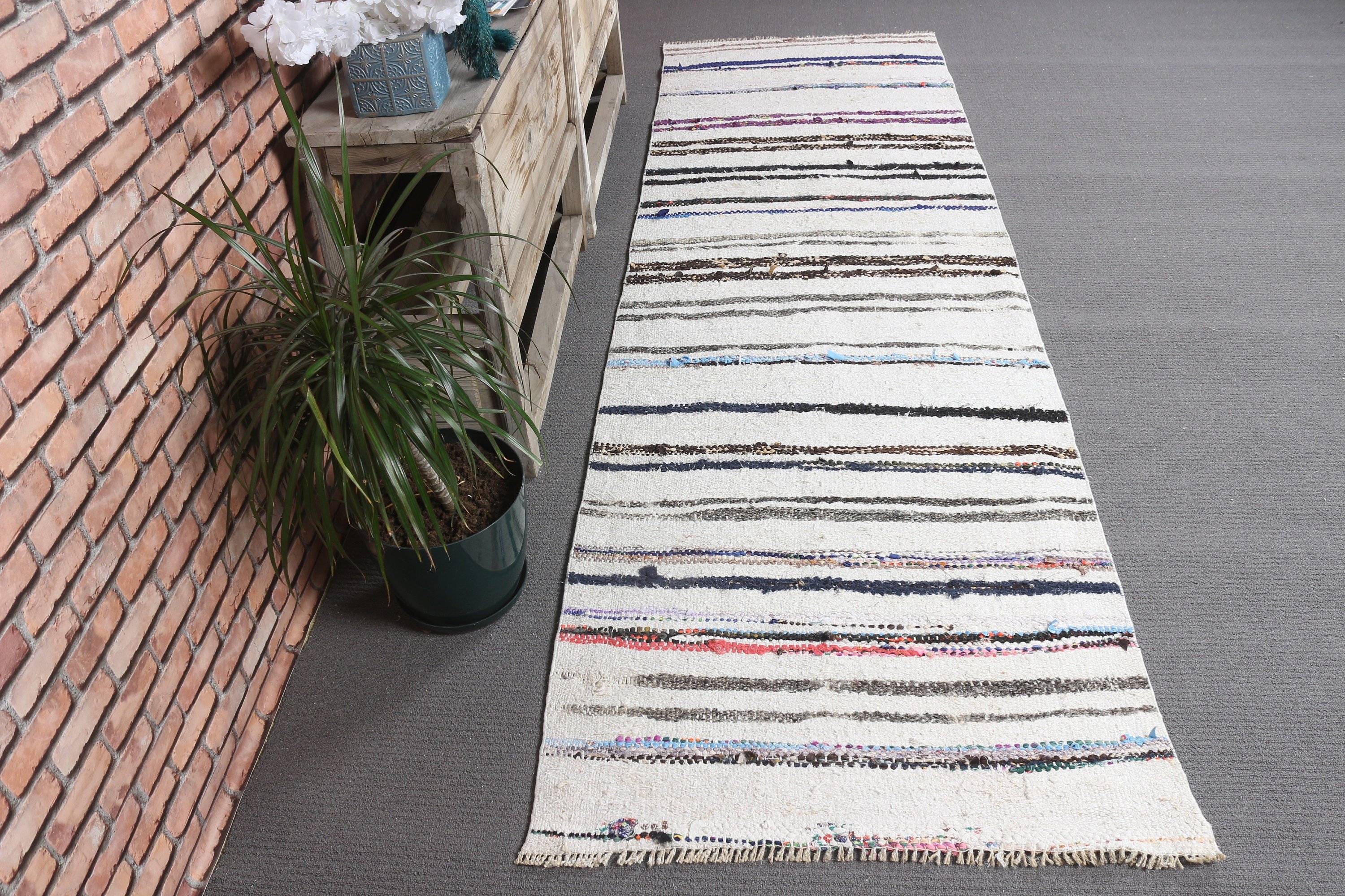 White  2.7x8.8 ft Runner Rug, Turkish Rug, Bohemian Rug, Wool Rugs, Corridor Rug, Moroccan Rugs, Hallway Rug, Vintage Rug