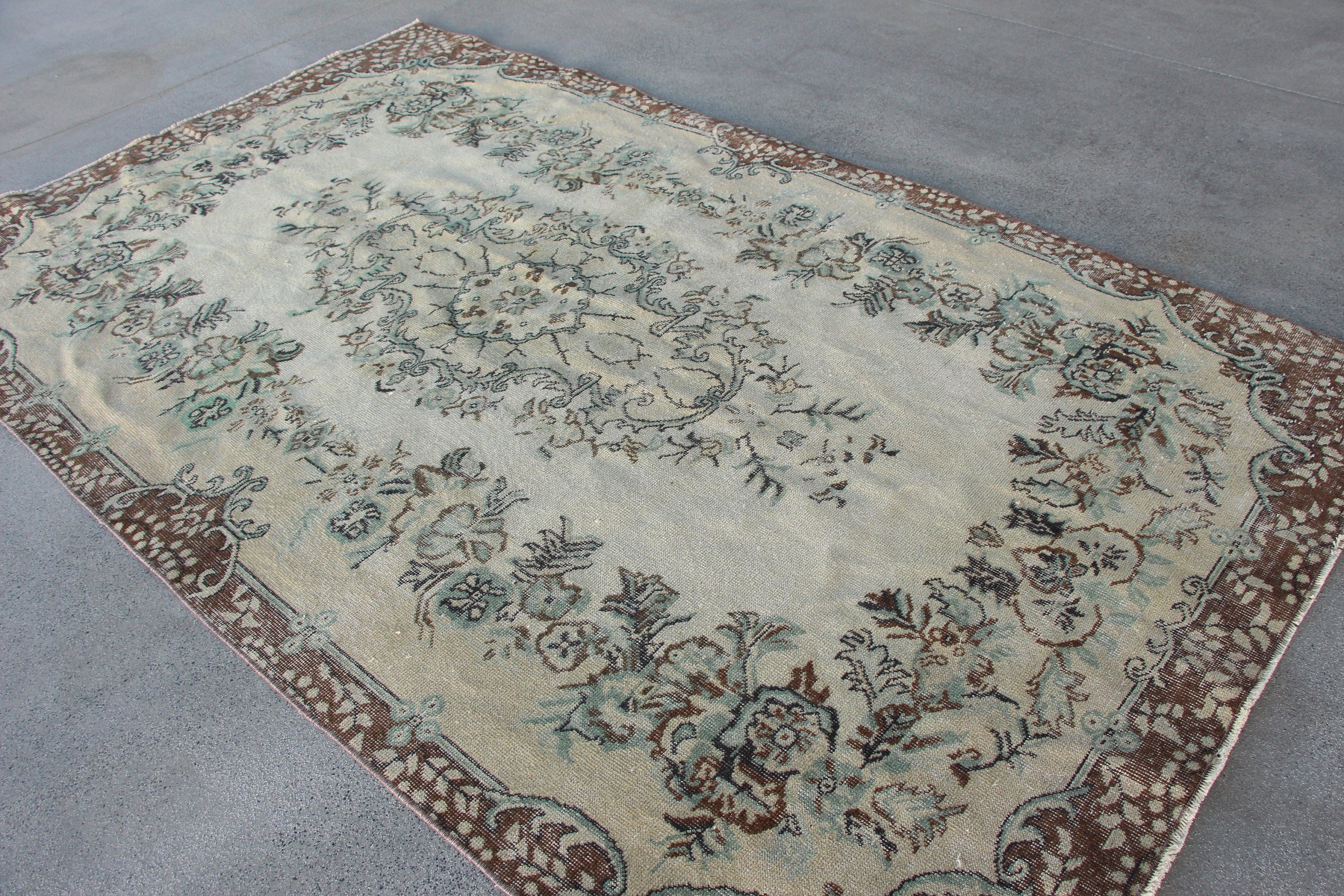 5.9x9.9 ft Büyük Halı, Ev Dekor Halıları, Oturma Odası Halısı, Vintage Halı, Yeşil Yün Halı, Salon Halısı, Türk Halısı, Oushak Halısı, Salon Halıları