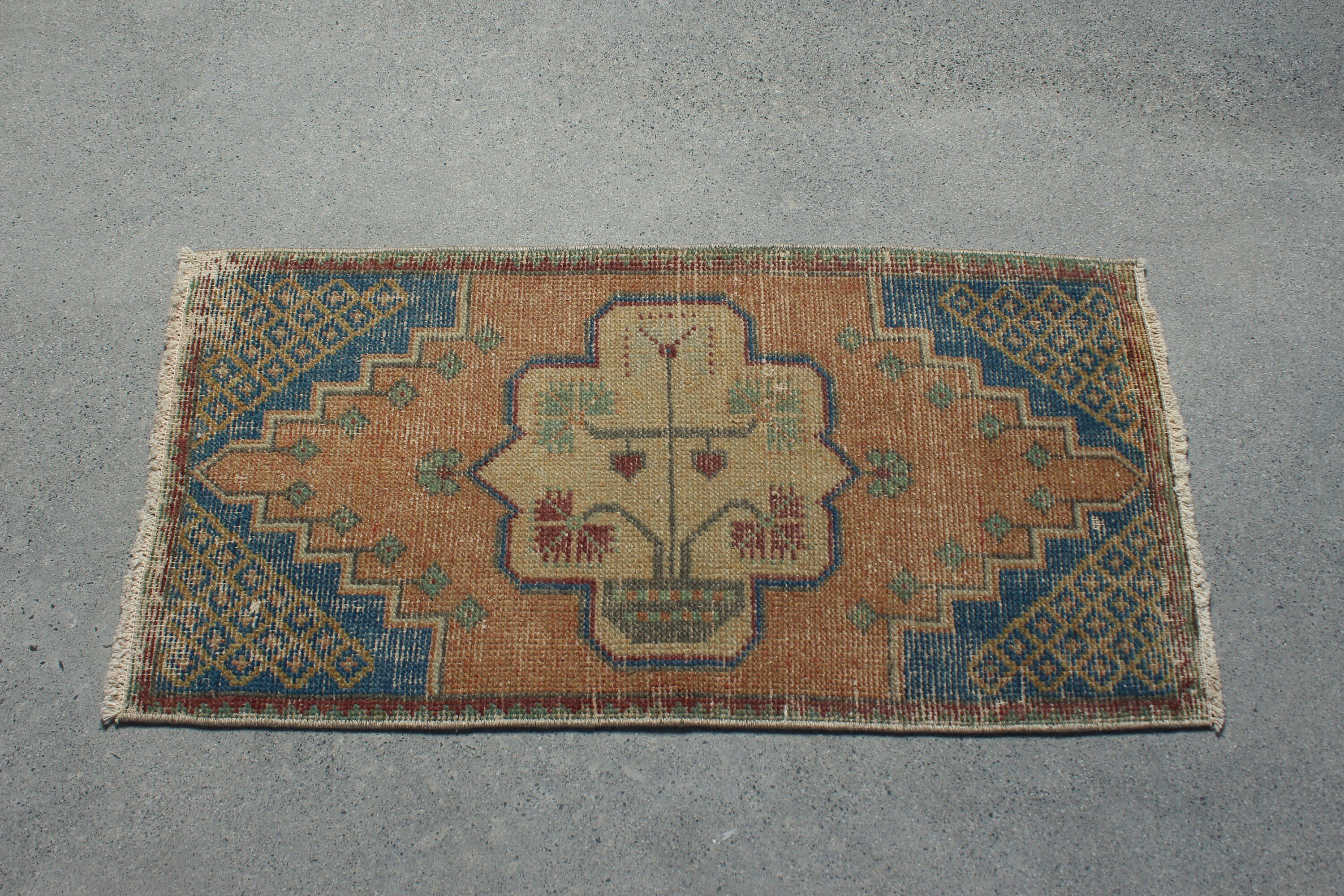 Vintage Halı, Banyo Halısı, Banyo Halıları, Turuncu Yün Halı, 1,6x3,1 ft Küçük Halı, Soğuk Halı, Eski Halı, Araba Paspas Halısı, Türk Halıları