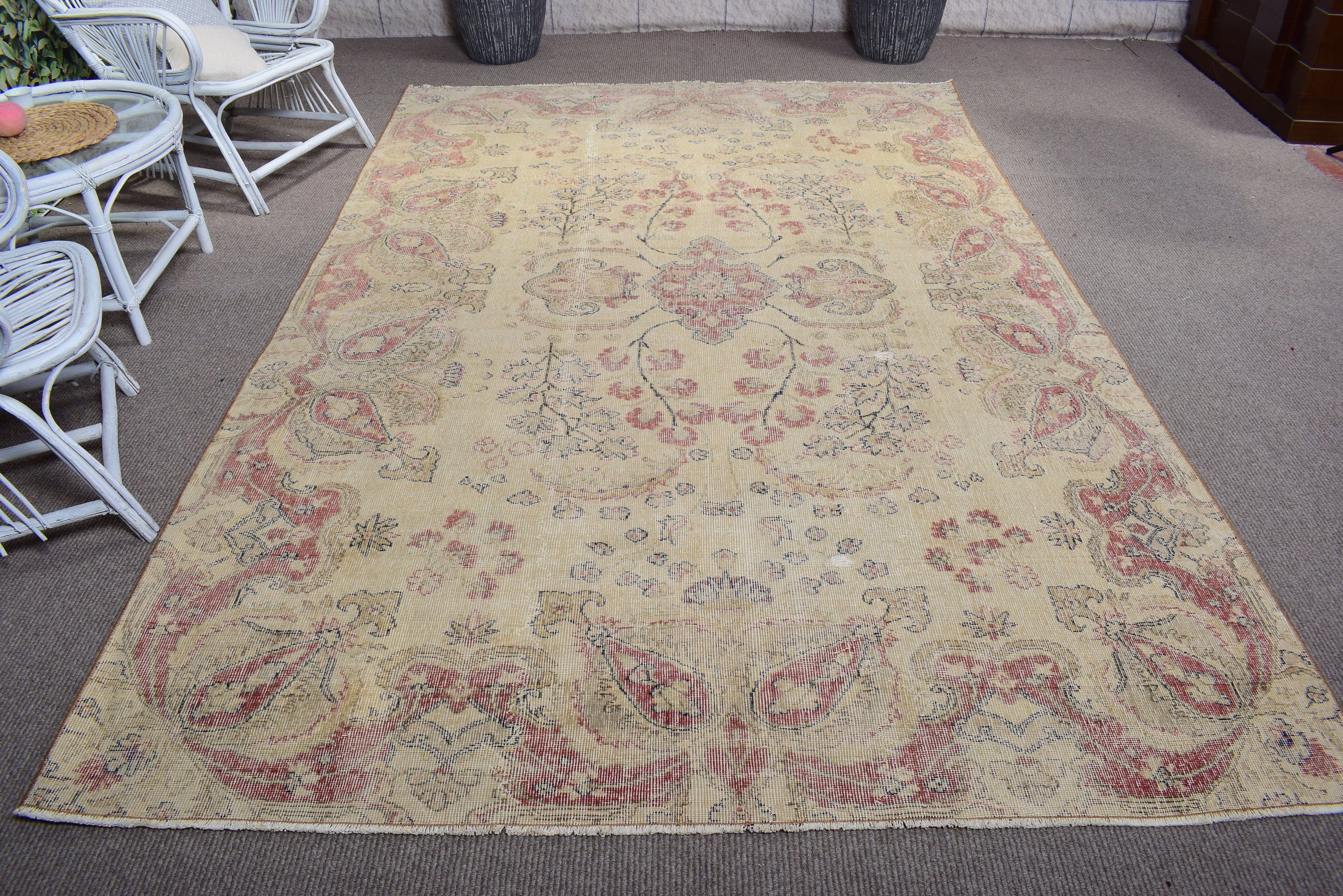 6.5x10 ft Large Rugs, Turkish Rug, Vintage Rugs, Dining Room Rugs, Anatolian Rugs, Bedroom Rugs, Beige Statement Rugs, Large Vintage Rug