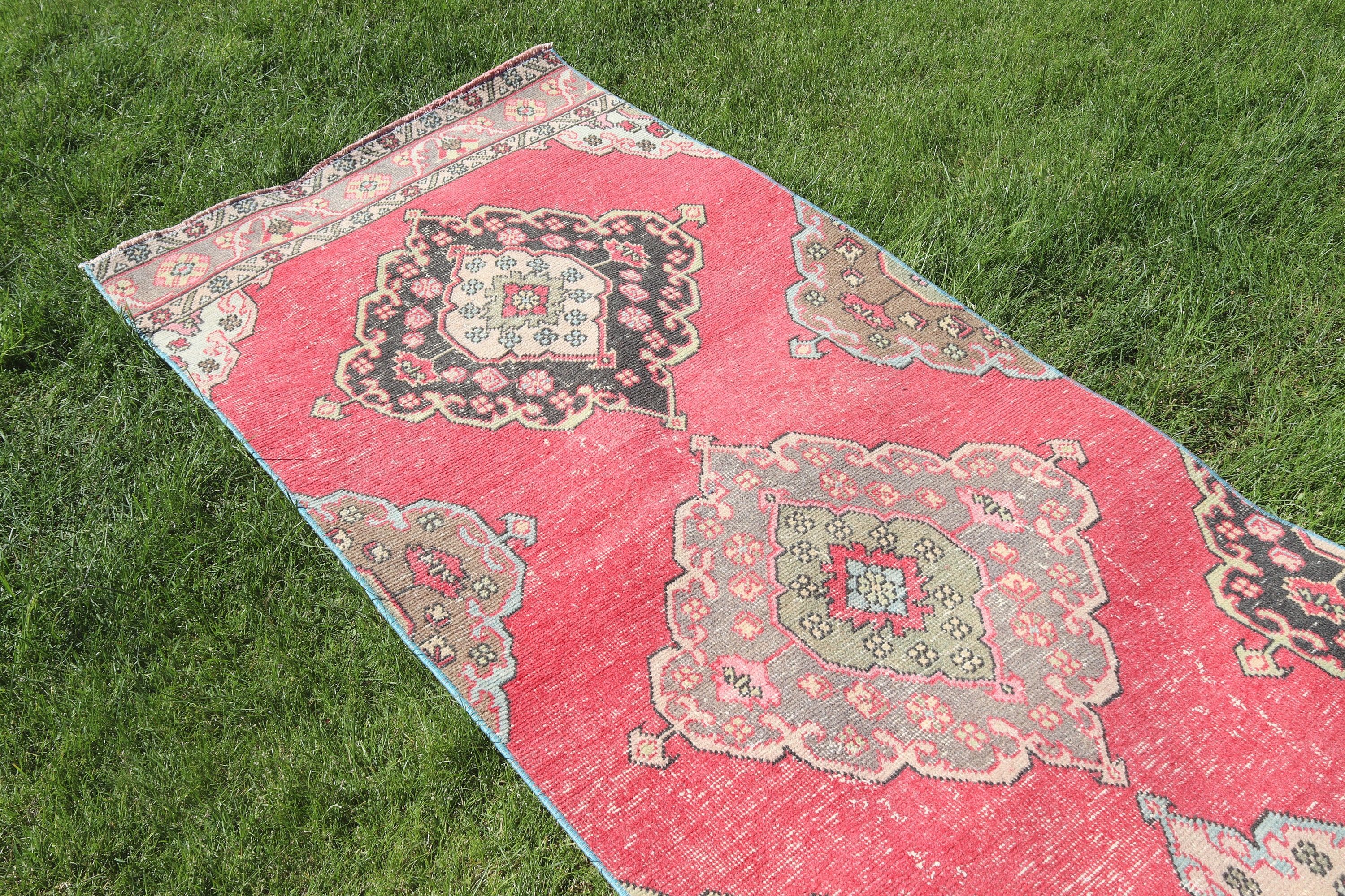 Uzun Yolluk Halıları, Yün Halıları, Türk Halısı, Vintage Halı, Kırmızı Geometrik Halılar, 2.9x12.8 ft Runner Halıları, Vintage Runner Halıları, Oryantal Halı