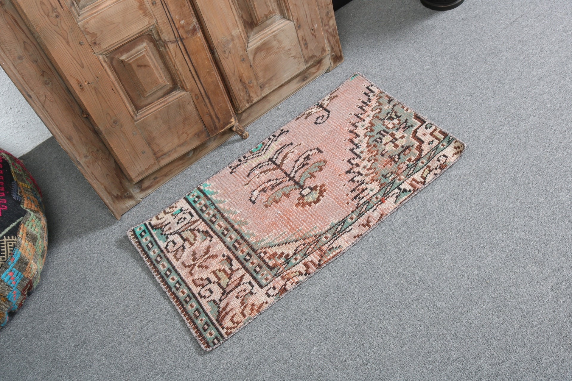 1.5x2.8 ft Küçük Halı, Kahverengi Fas Halıları, Giriş Halısı, Küçük Alan Halıları, Türk Halıları, Vintage Halı, Boho Halıları, Havalı Halı, Yatak Odası Halıları