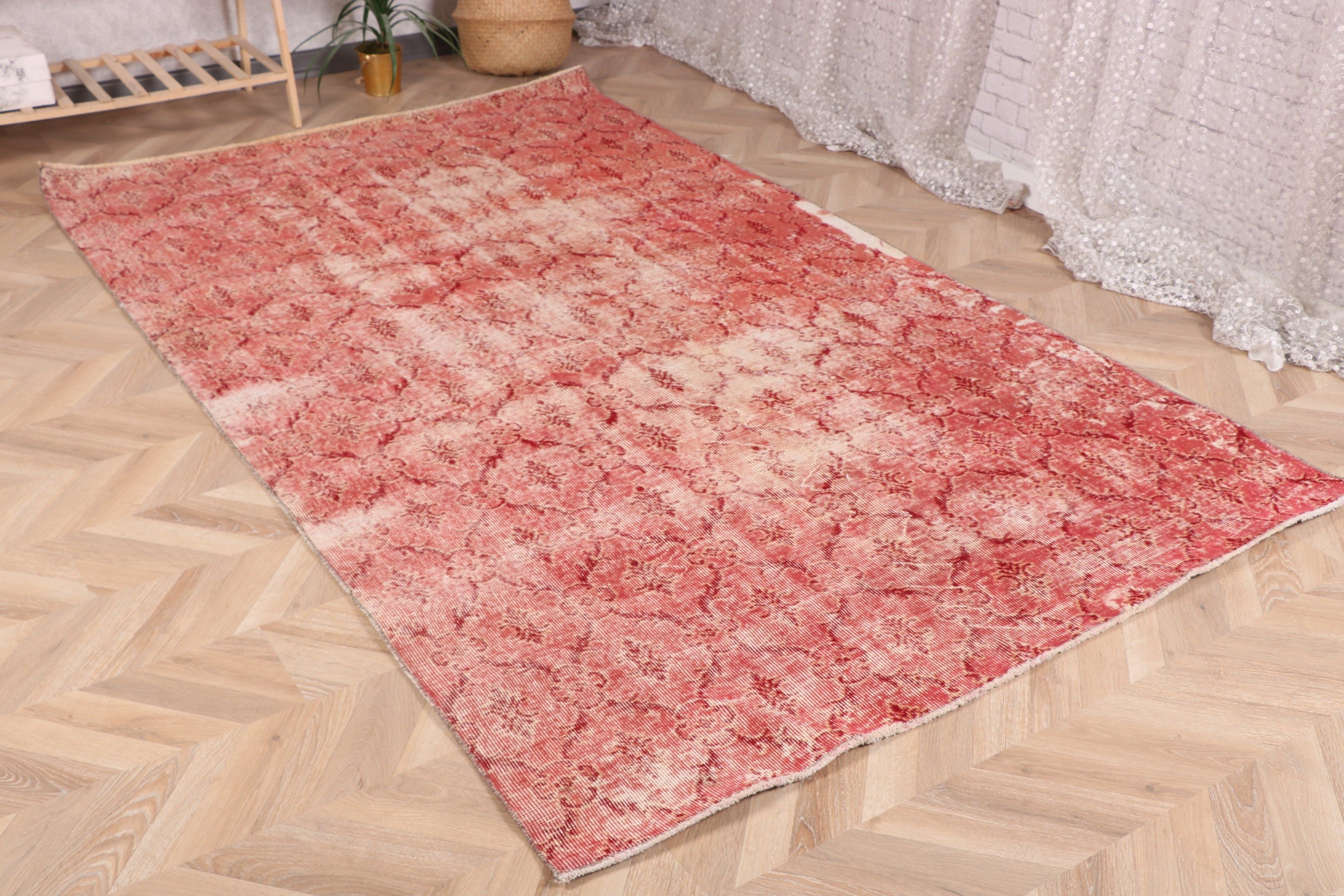 5x8.4 ft Büyük Halı, Bohem Halılar, Türk Halıları, Salon Halıları, Ev Dekorasyonu Halıları, Vintage Halı, Yatak Odası Halıları, Pembe El Dokuma Halılar