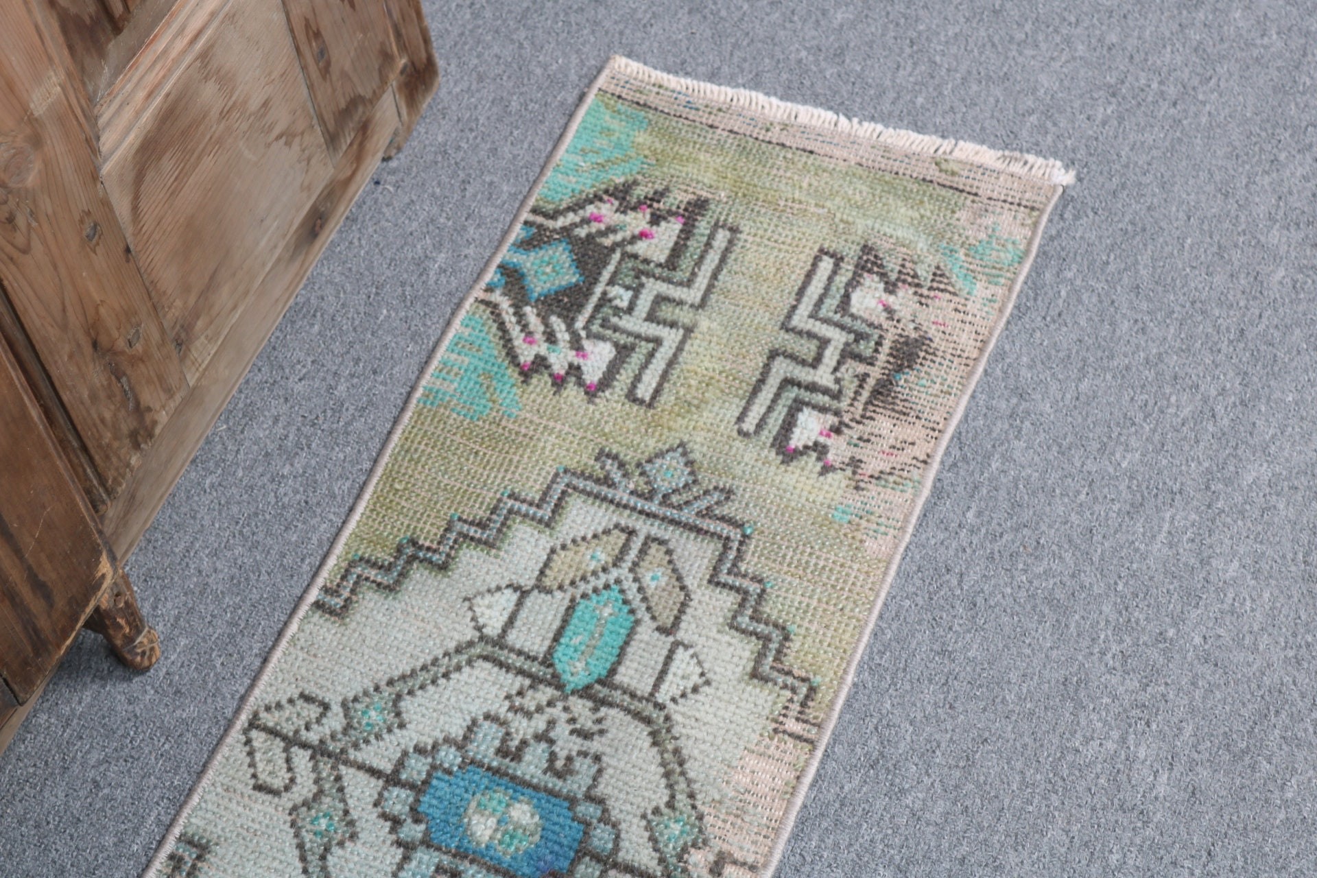 Turkish Rug, Rugs for Entry, Cute Bath Mat Rug, Vintage Rugs, 1x3 ft Small Rug, Kitchen Rug, Green Floor Rug, Modern Rug, Entry Rugs