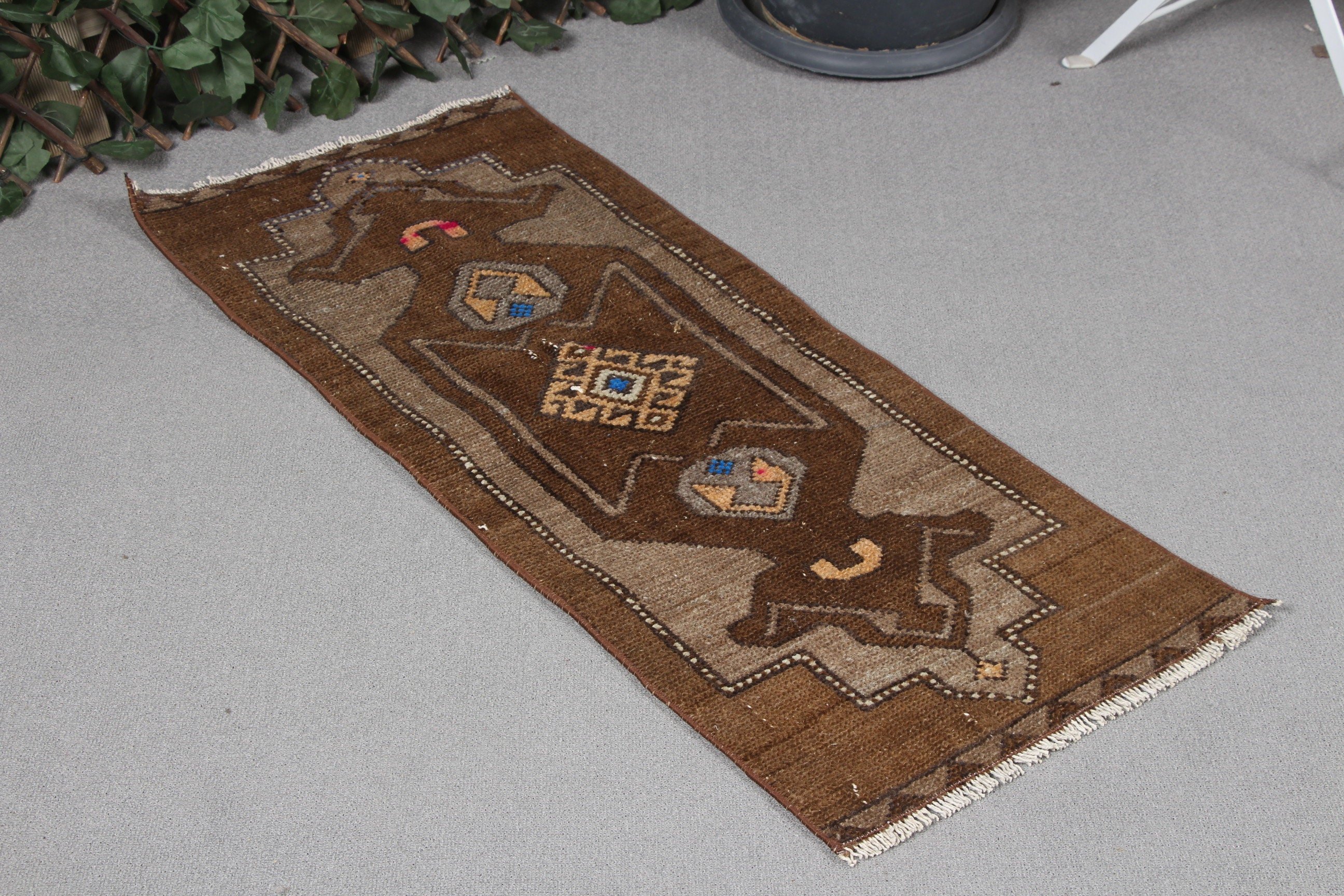 Bronze Cool Rugs, Cool Rug, Turkish Rug, Door Mat Rug, 1.4x3.5 ft Small Rug, Vintage Rugs, Nursery Rug, Anatolian Rug, Rugs for Kitchen