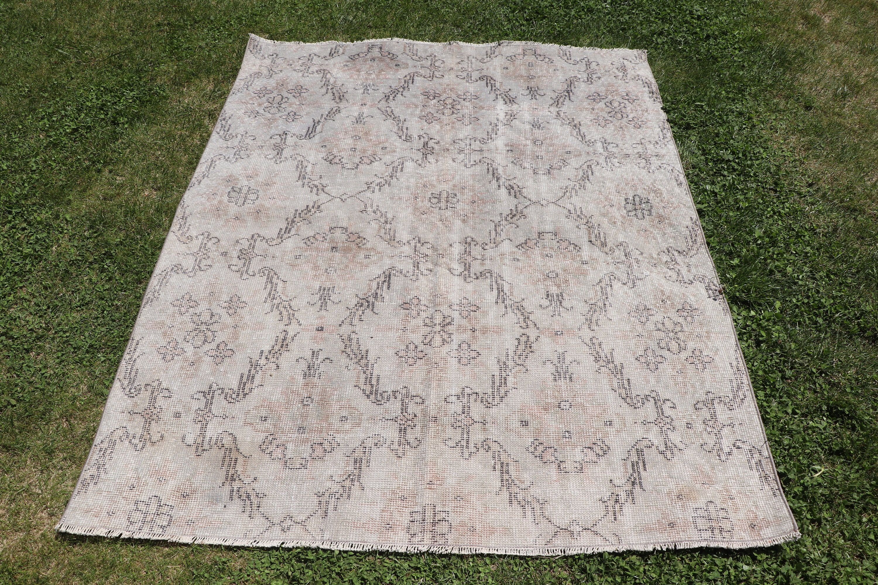 Giriş Halısı, Yün Halılar, Boho Vurgulu Halı, Gri 4,3x5,5 ft Vurgulu Halılar, Lüks Halı, Türk Halıları, Vintage Halı, Düz Dokuma Halı