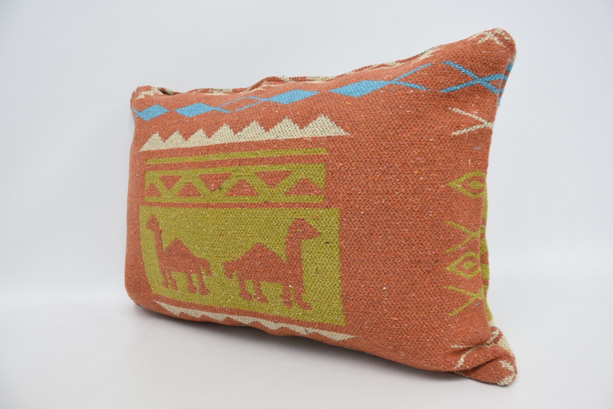 Pillow for Couch, Vintage Kilim Pillow, Nautical Throw Cushion Cover, 16"x24" Orange Pillow, Interior Designer Pillow