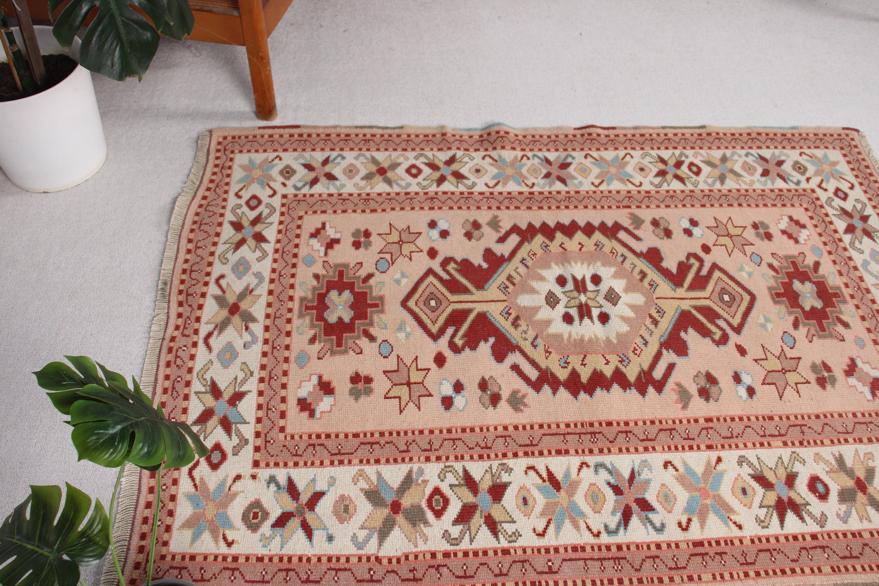 Çocuk Odası Halıları, Geometrik Halı, Boho Halı, Pembe Oryantal Halı, Dekoratif Halılar, Türk Halısı, 3,8x5,4 ft Vurgulu Halılar, Vintage Halılar